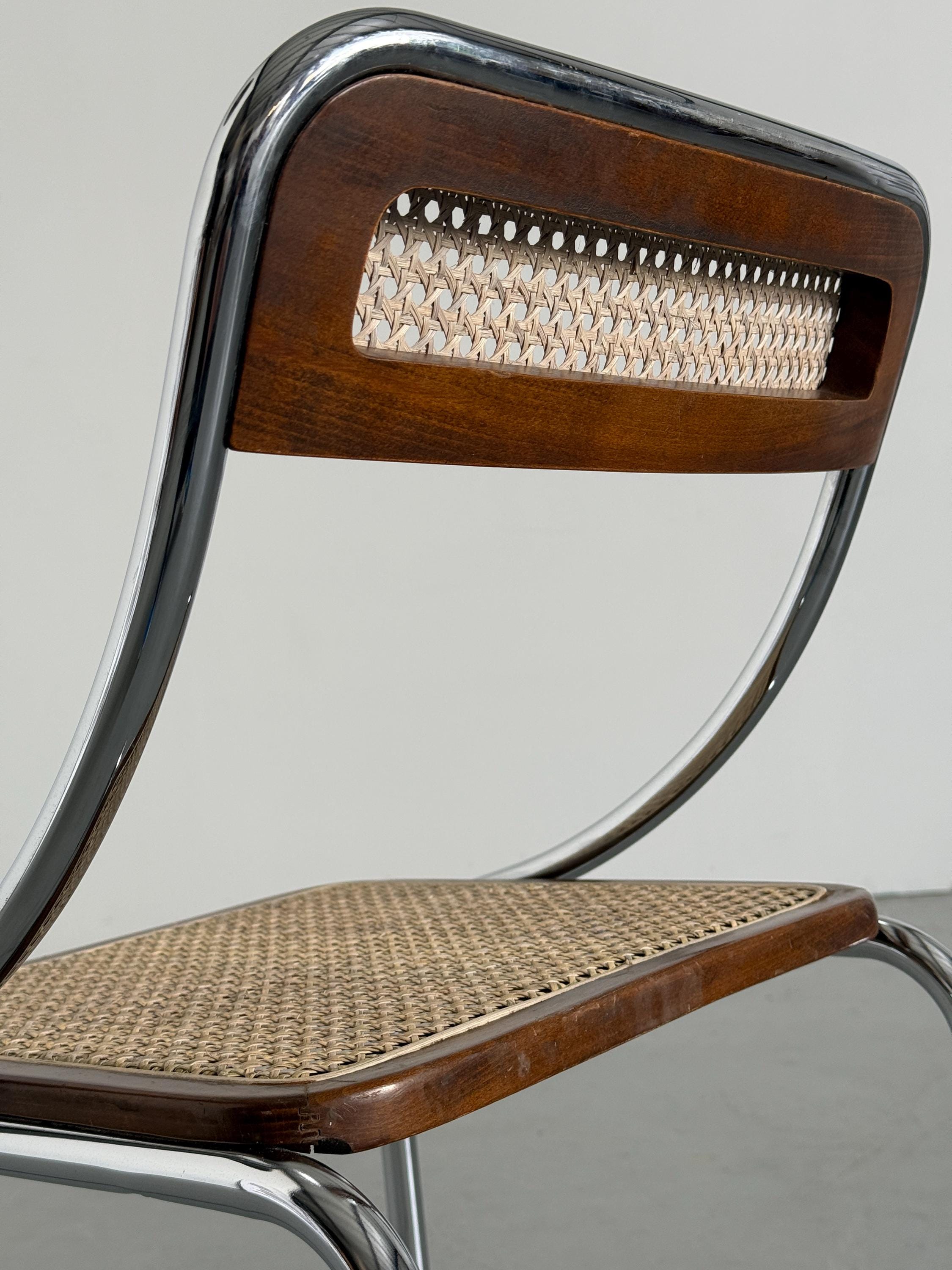 Dining Chair in Wood, Wickered Cane and Chrome