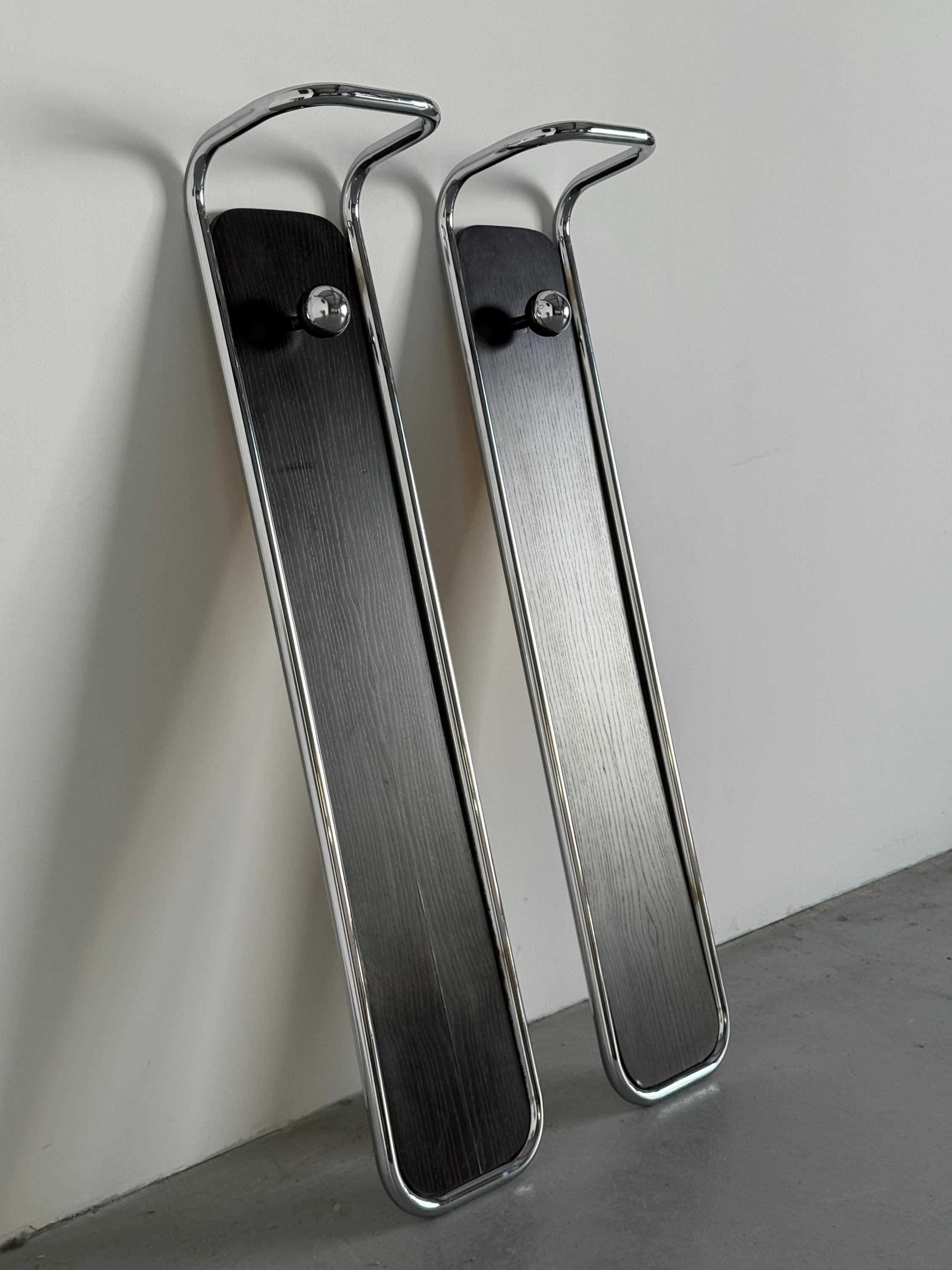Wall-Mounted Coat Rack in Wood and Chrome