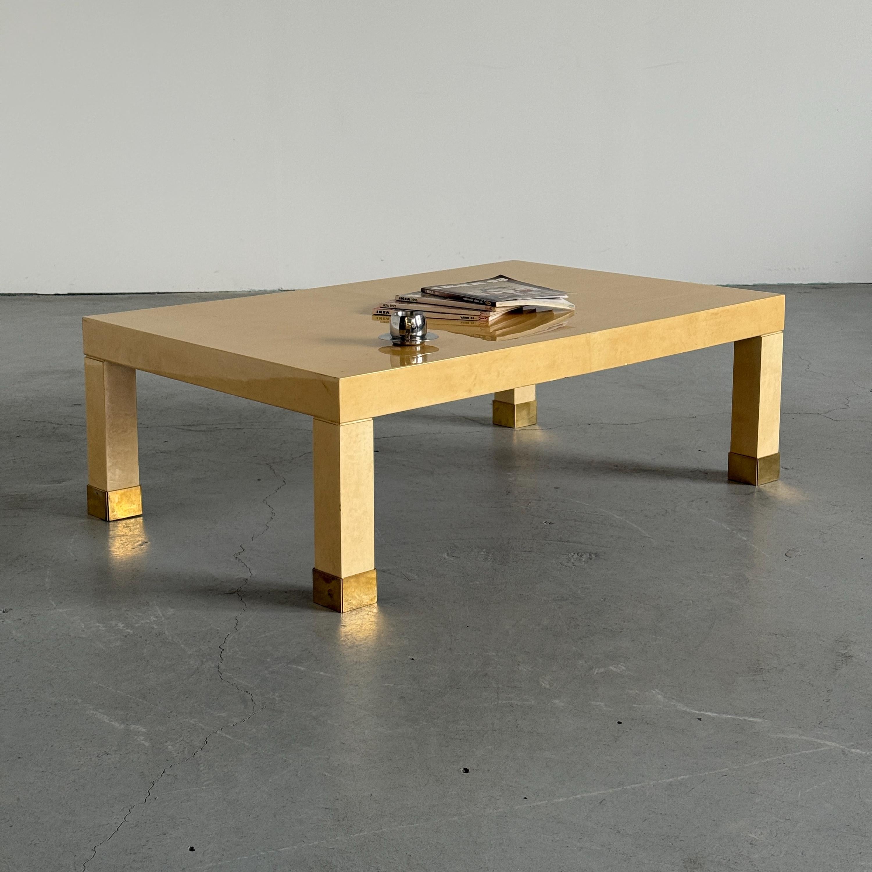 French Lacquered Coffee Table with Brass Sabots