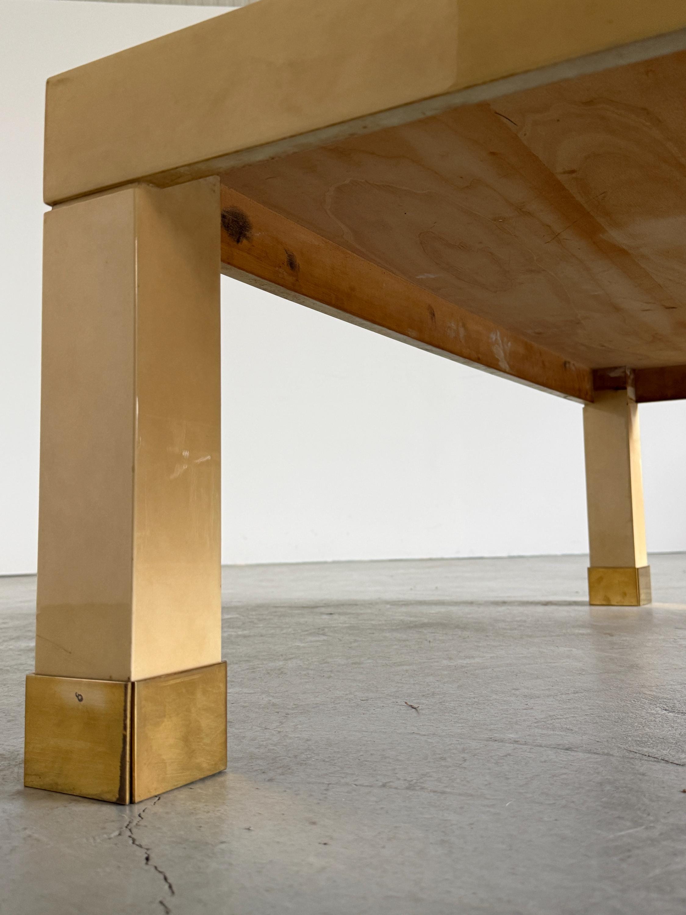 French Lacquered Coffee Table with Brass Sabots