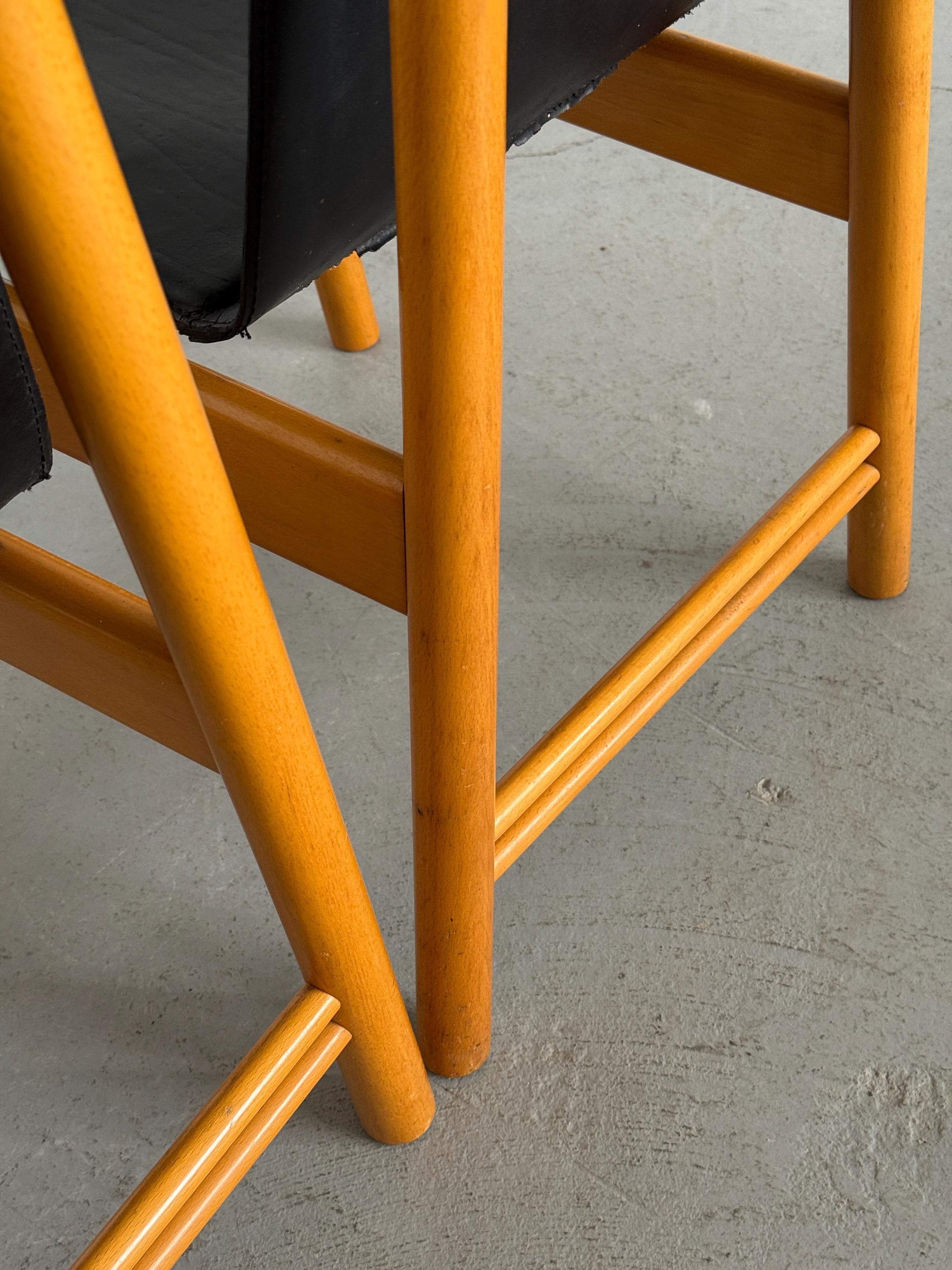 Sculptural Dining Chairs, Black Leather and Wood