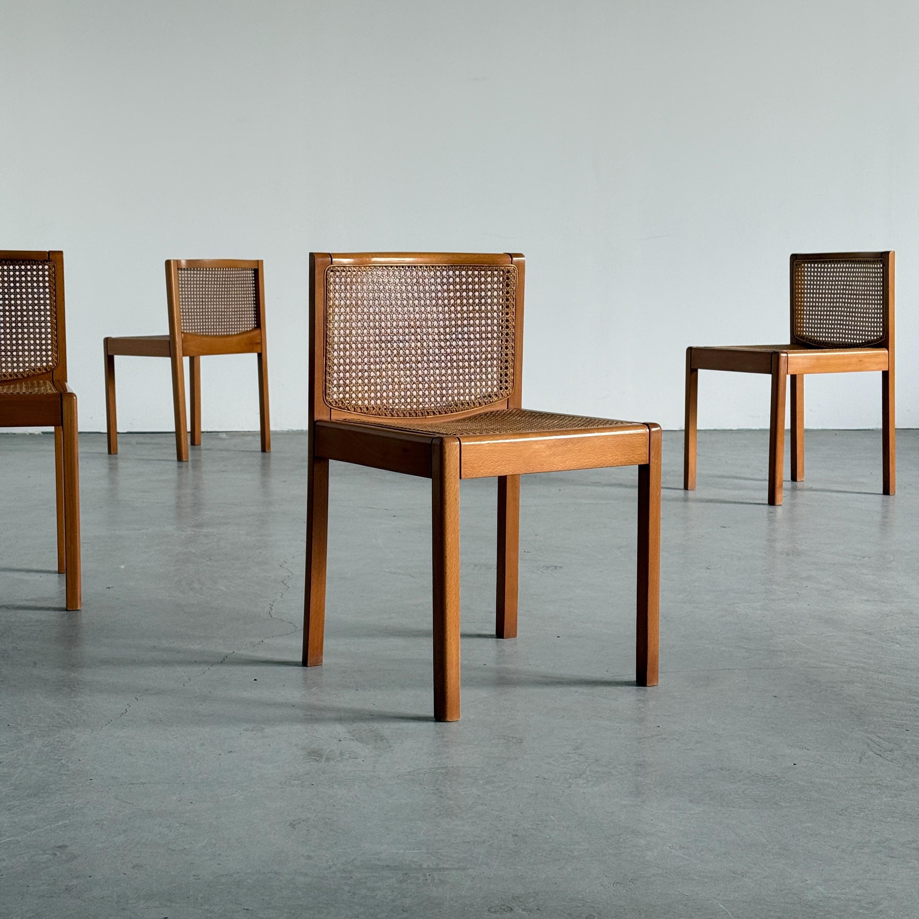 Elegant Wooden Chairs in Solid Beech and Cane