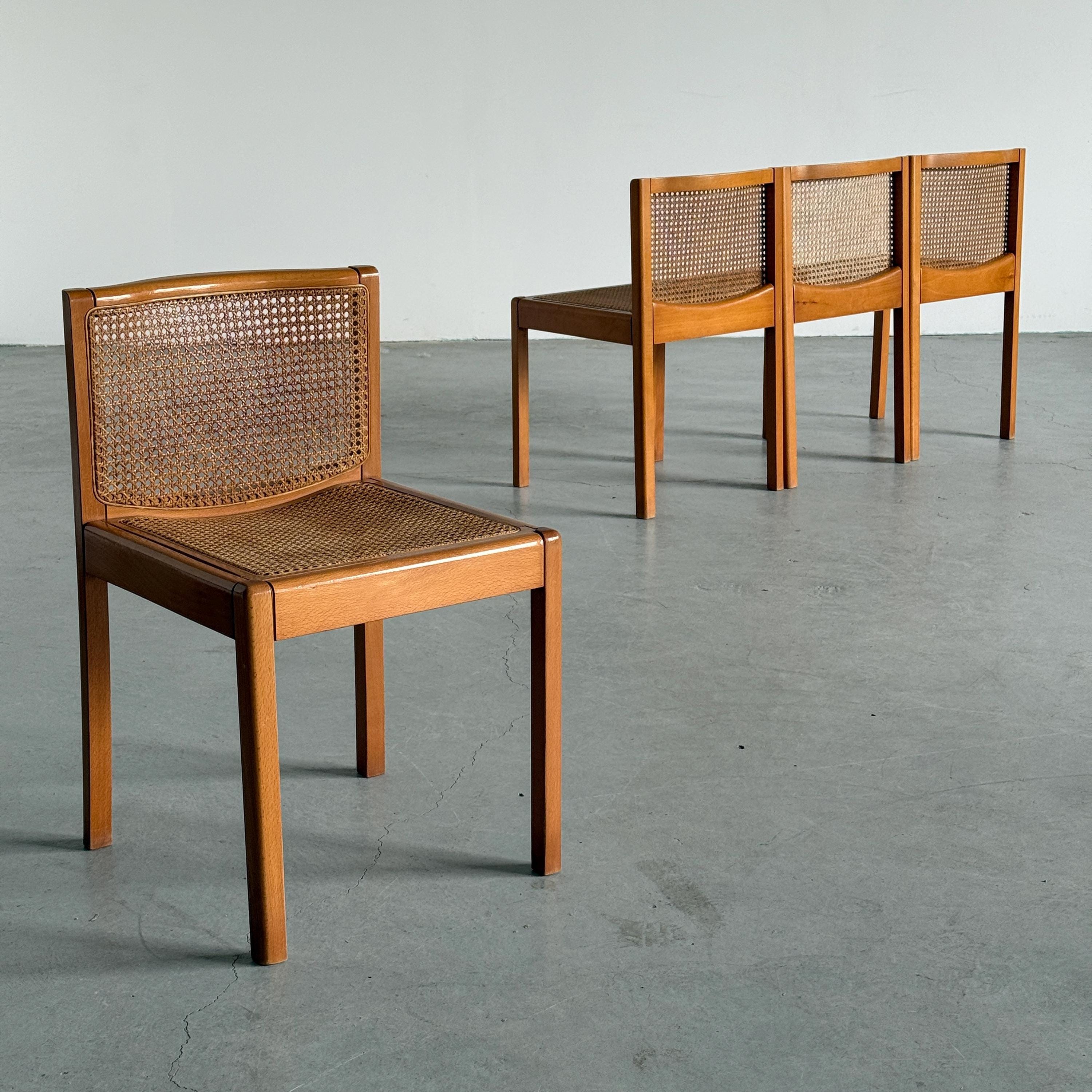 Elegant Wooden Chairs in Solid Beech and Cane