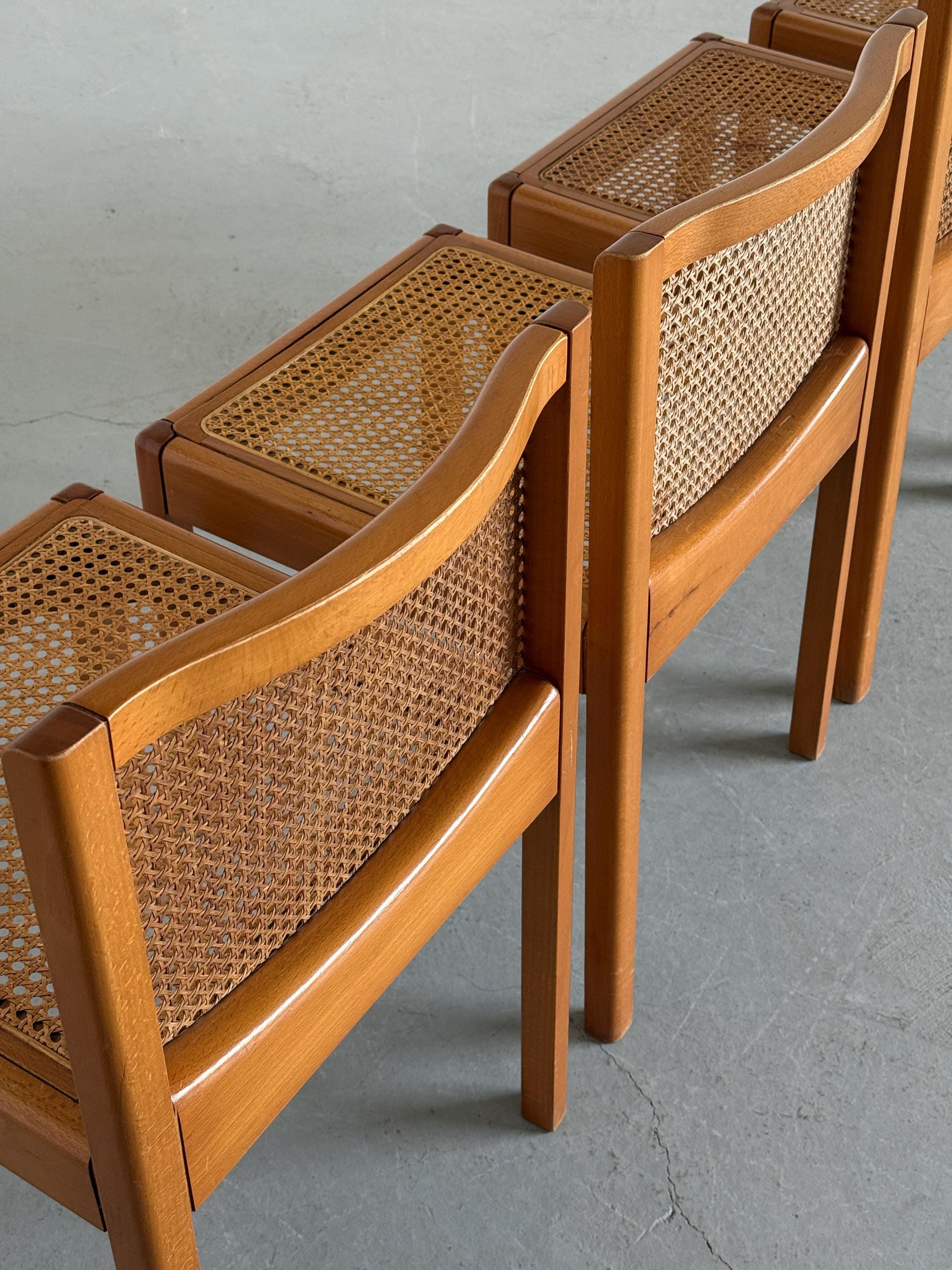 Elegant Wooden Chairs in Solid Beech and Cane