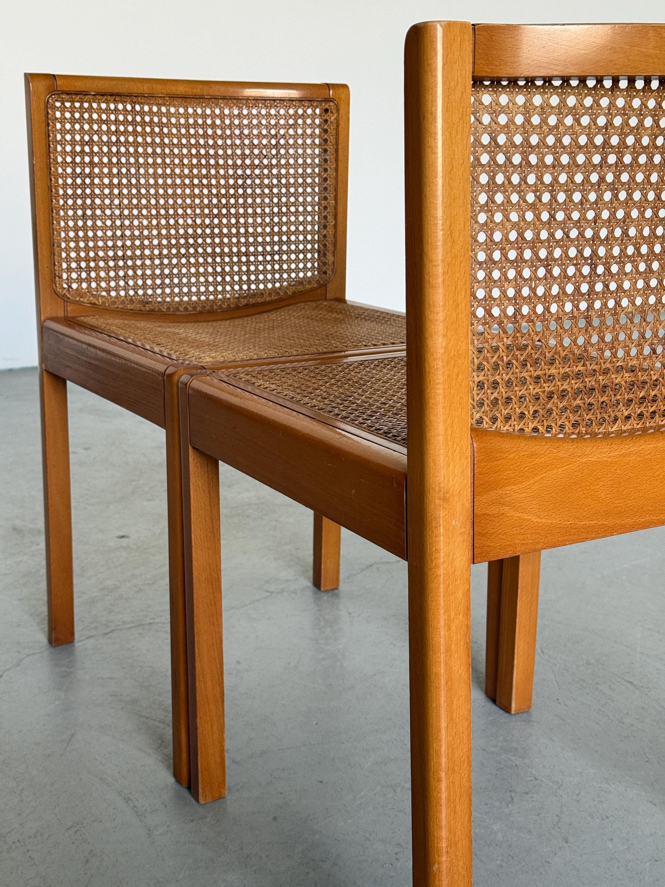 Elegant Wooden Chairs in Solid Beech and Cane