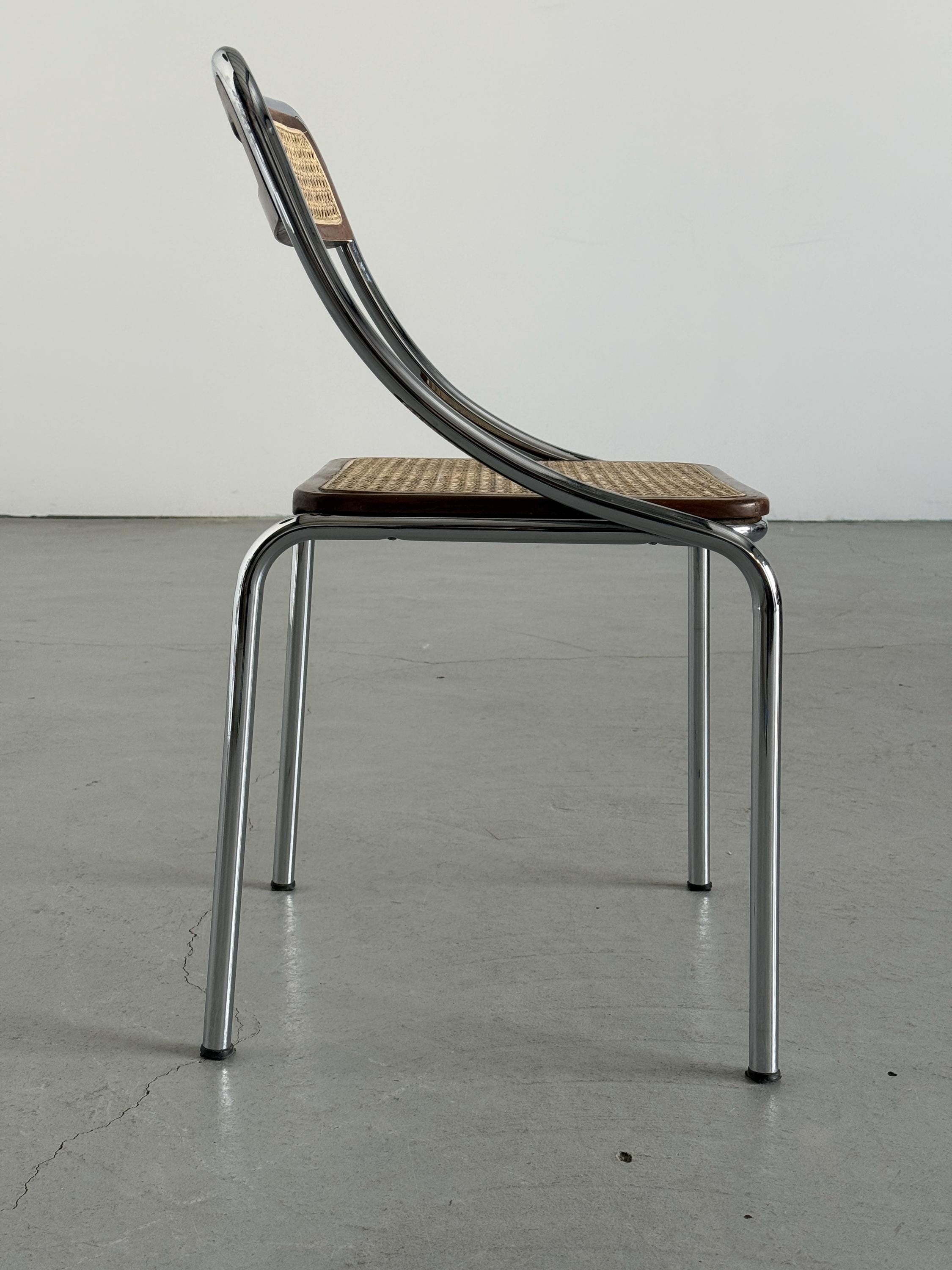Dining Chair in Wood, Wickered Cane and Chrome