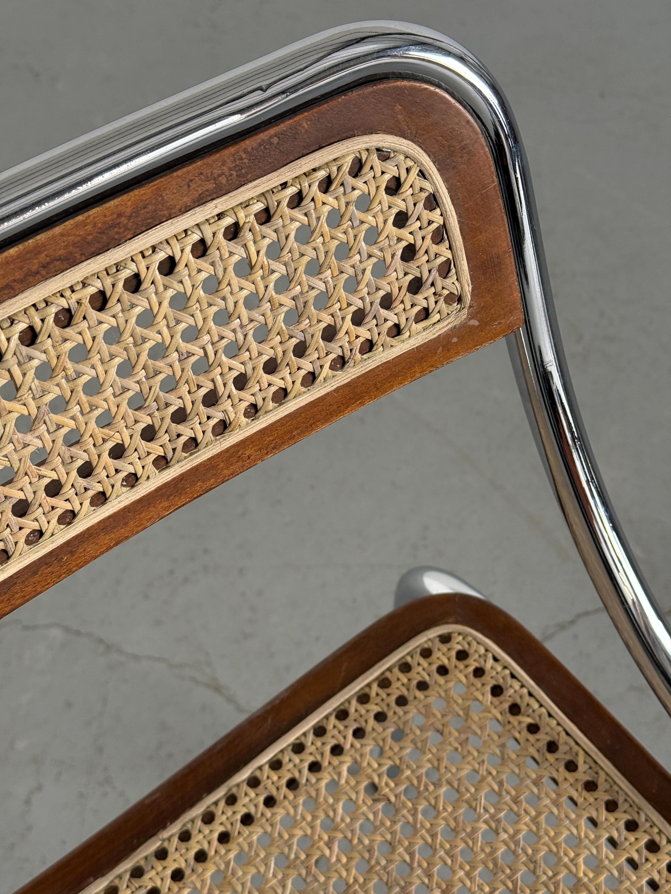 Dining Chair in Wood, Wickered Cane and Chrome