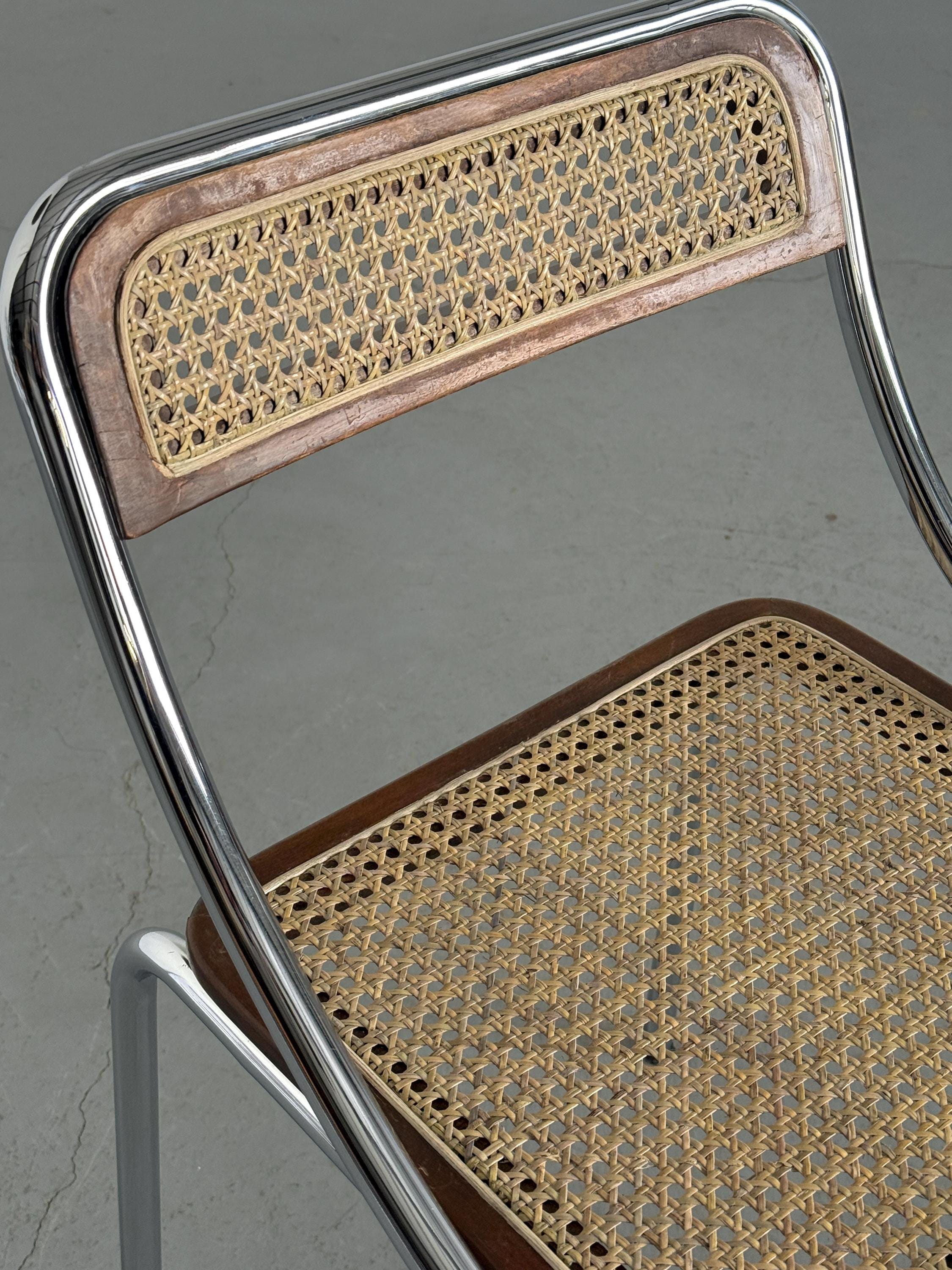 Dining Chair in Wood, Wickered Cane and Chrome