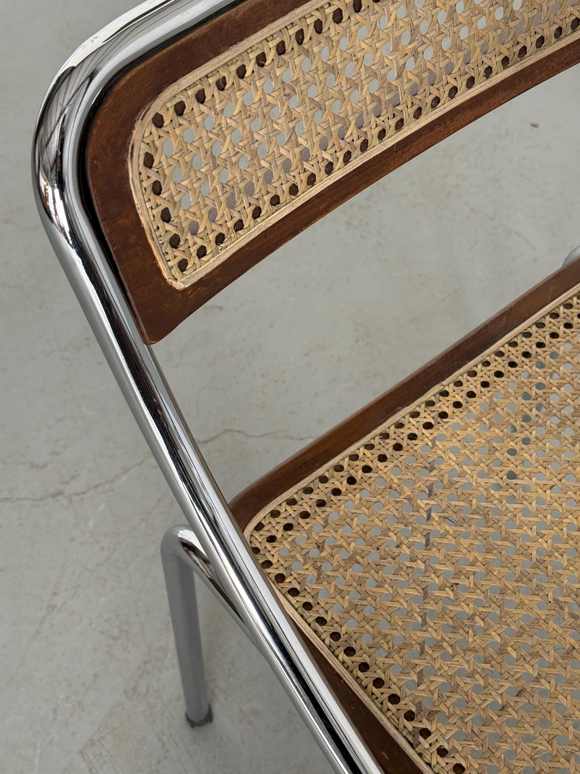 Dining Chair in Wood, Wickered Cane and Chrome