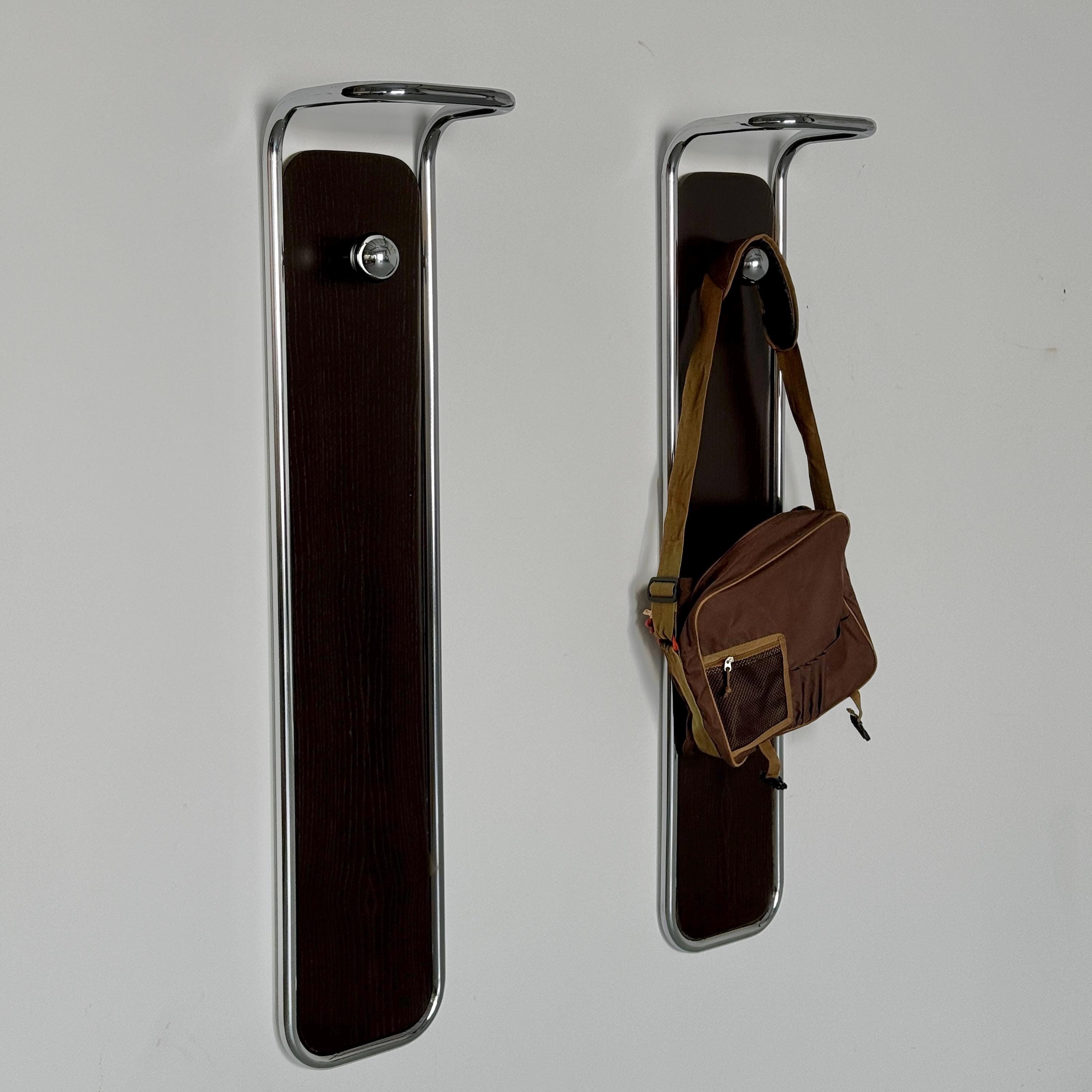 Wall-Mounted Coat Rack in Wood and Chrome