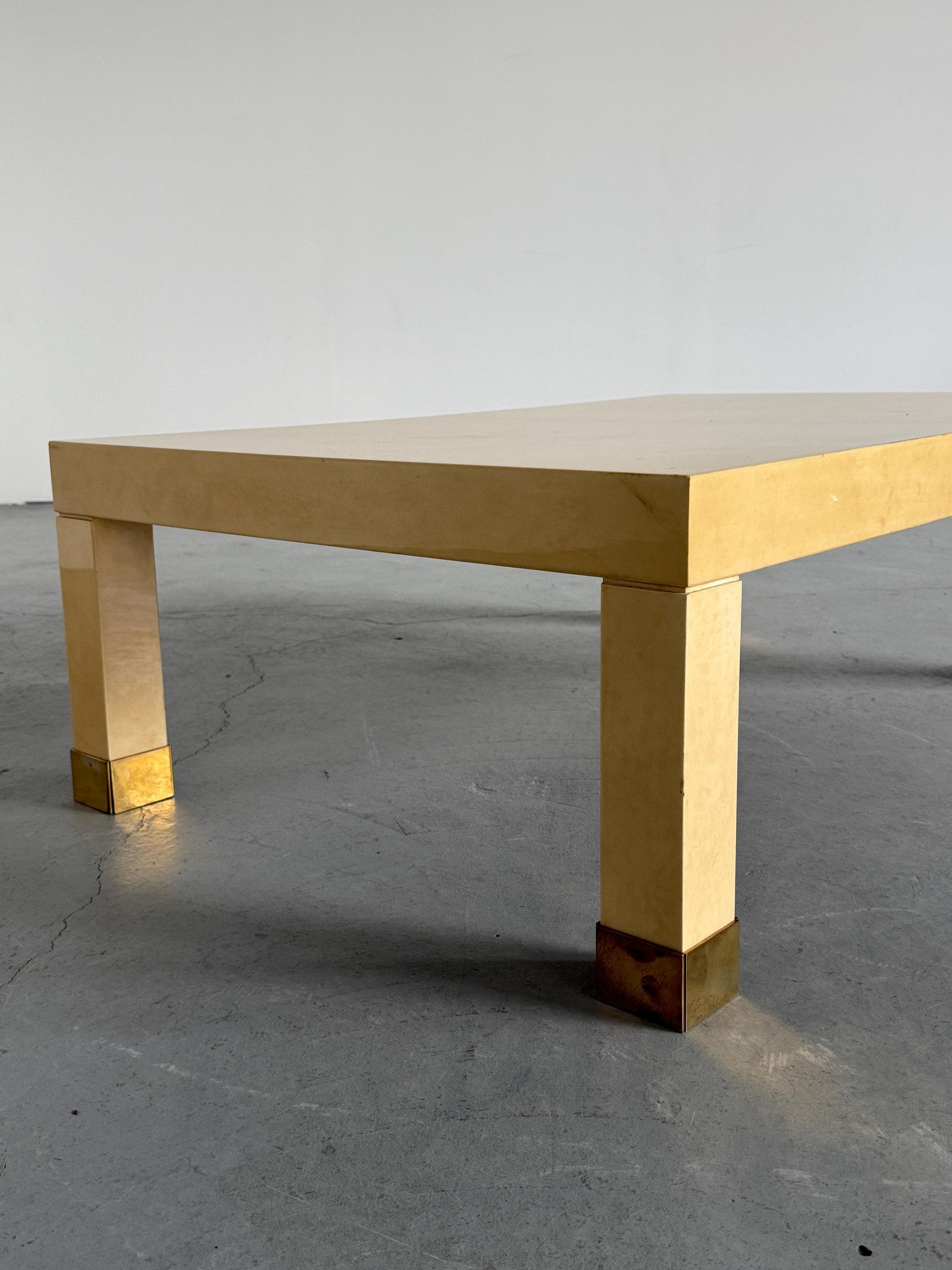 French Lacquered Coffee Table with Brass Sabots