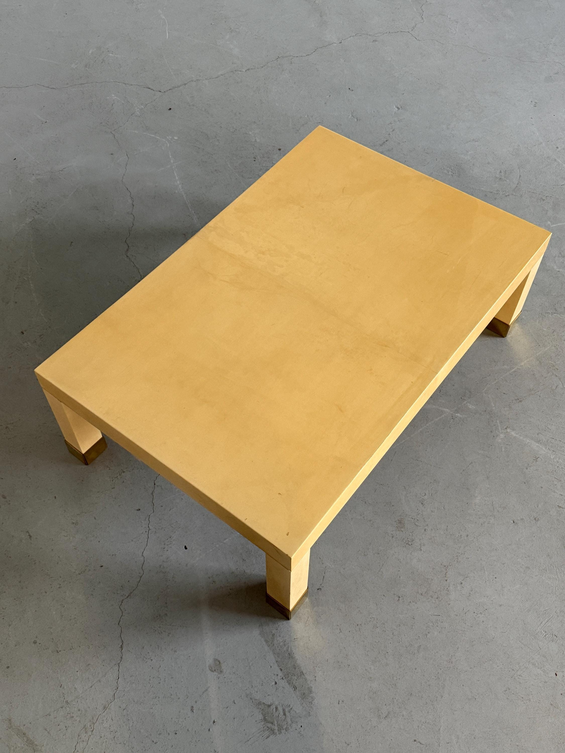 French Lacquered Coffee Table with Brass Sabots
