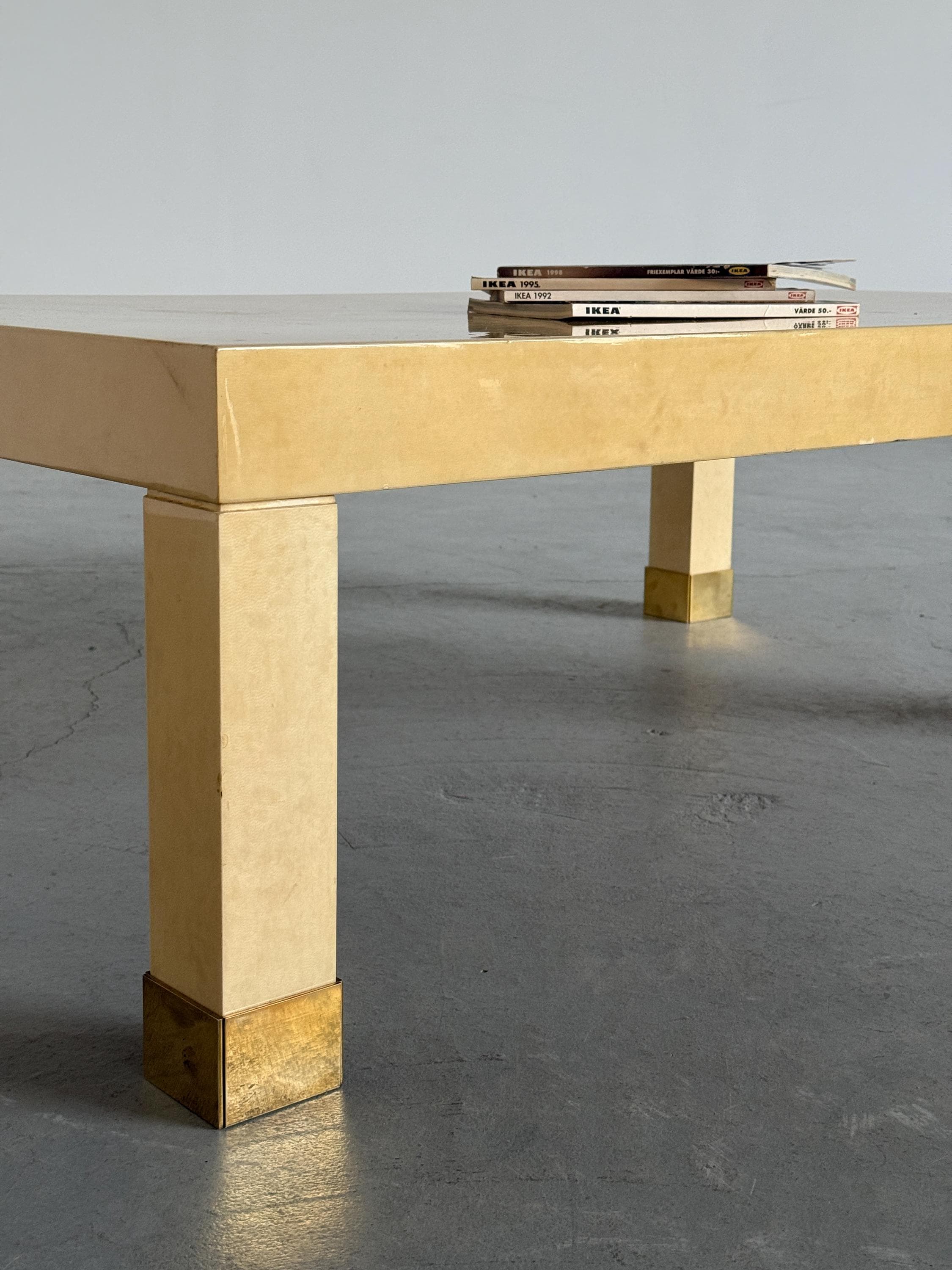 French Lacquered Coffee Table with Brass Sabots