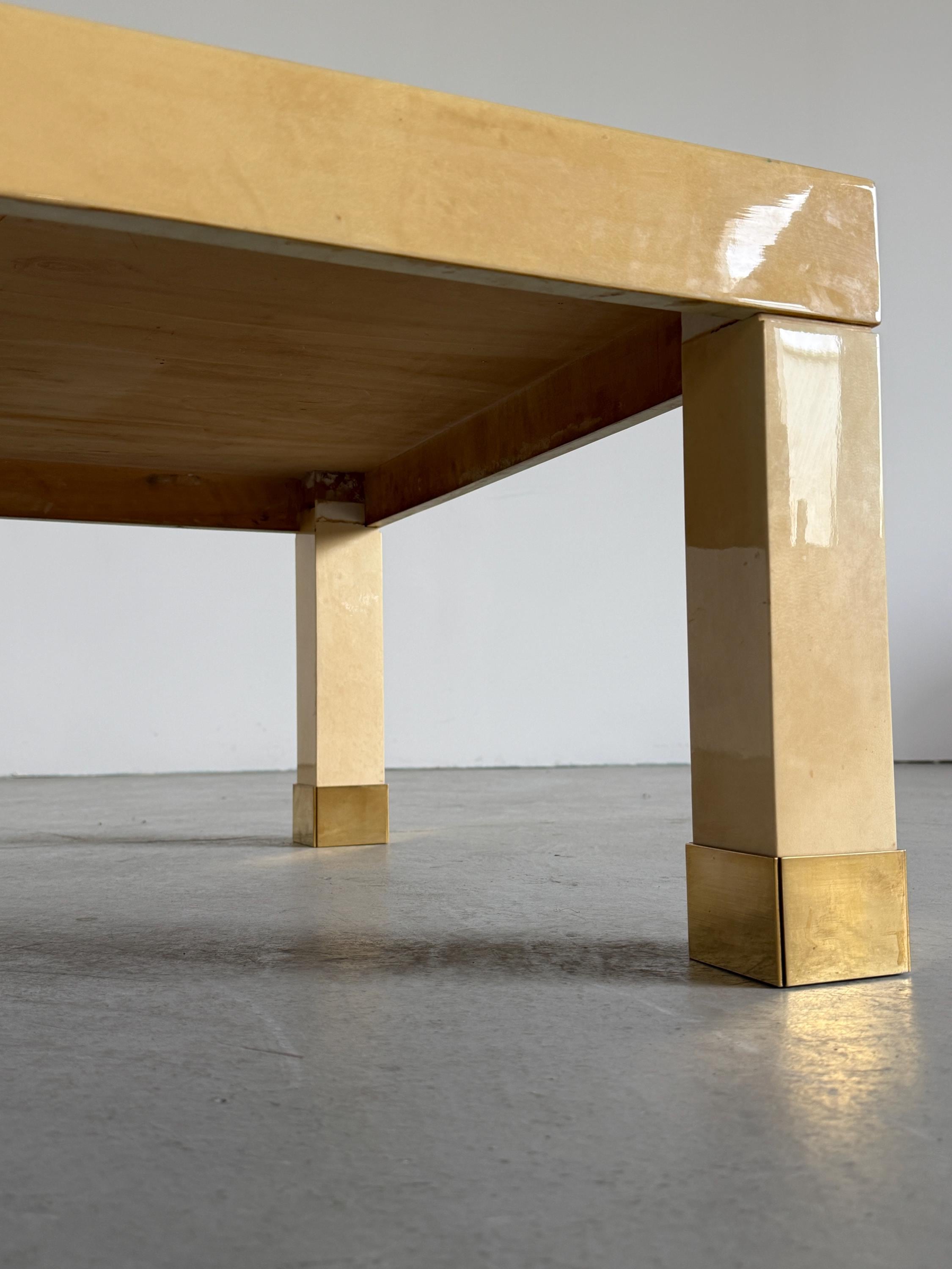 French Lacquered Coffee Table with Brass Sabots