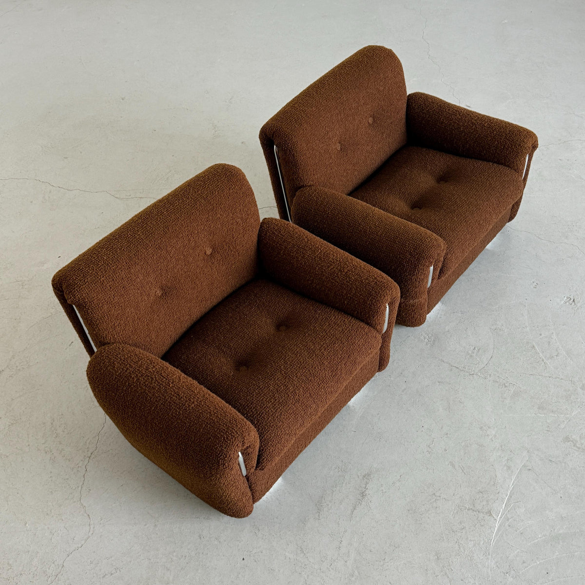 Lounge Chairs in Brown Boucle with Chrome Accents