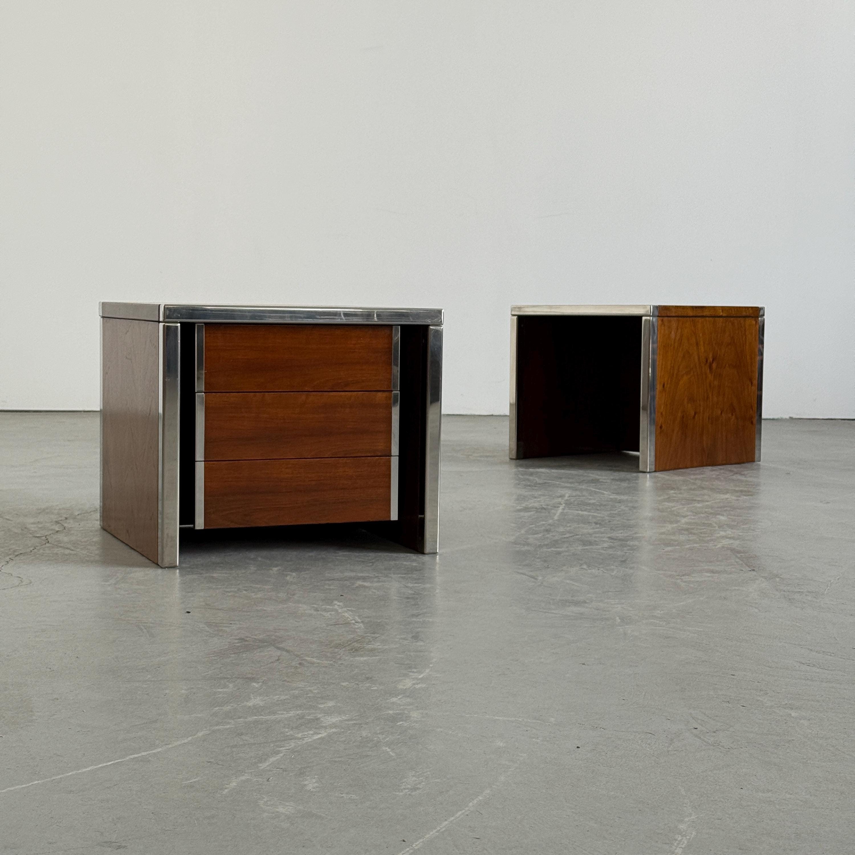 Modular Wood and Chrome Side Tables