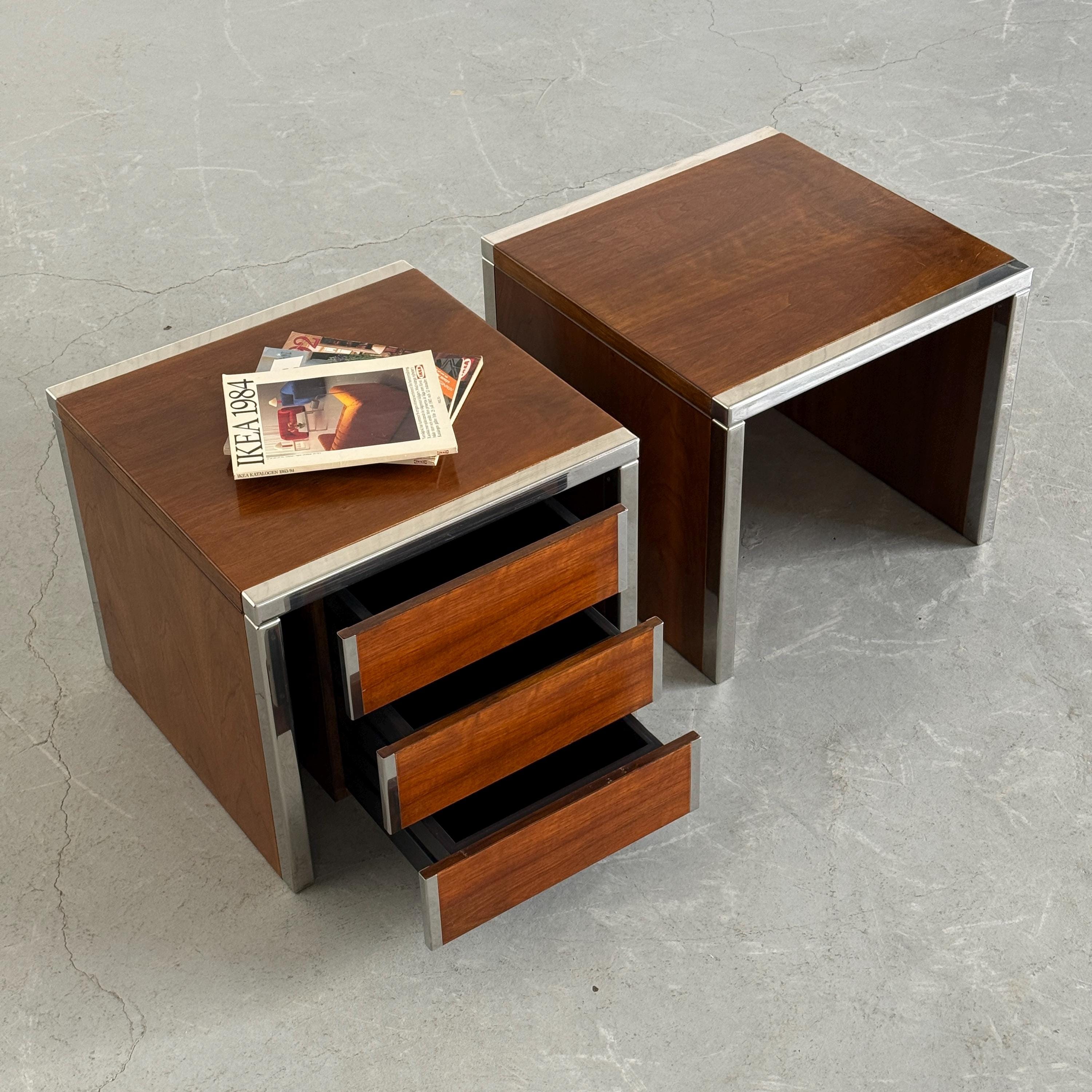 Modular Wood and Chrome Side Tables