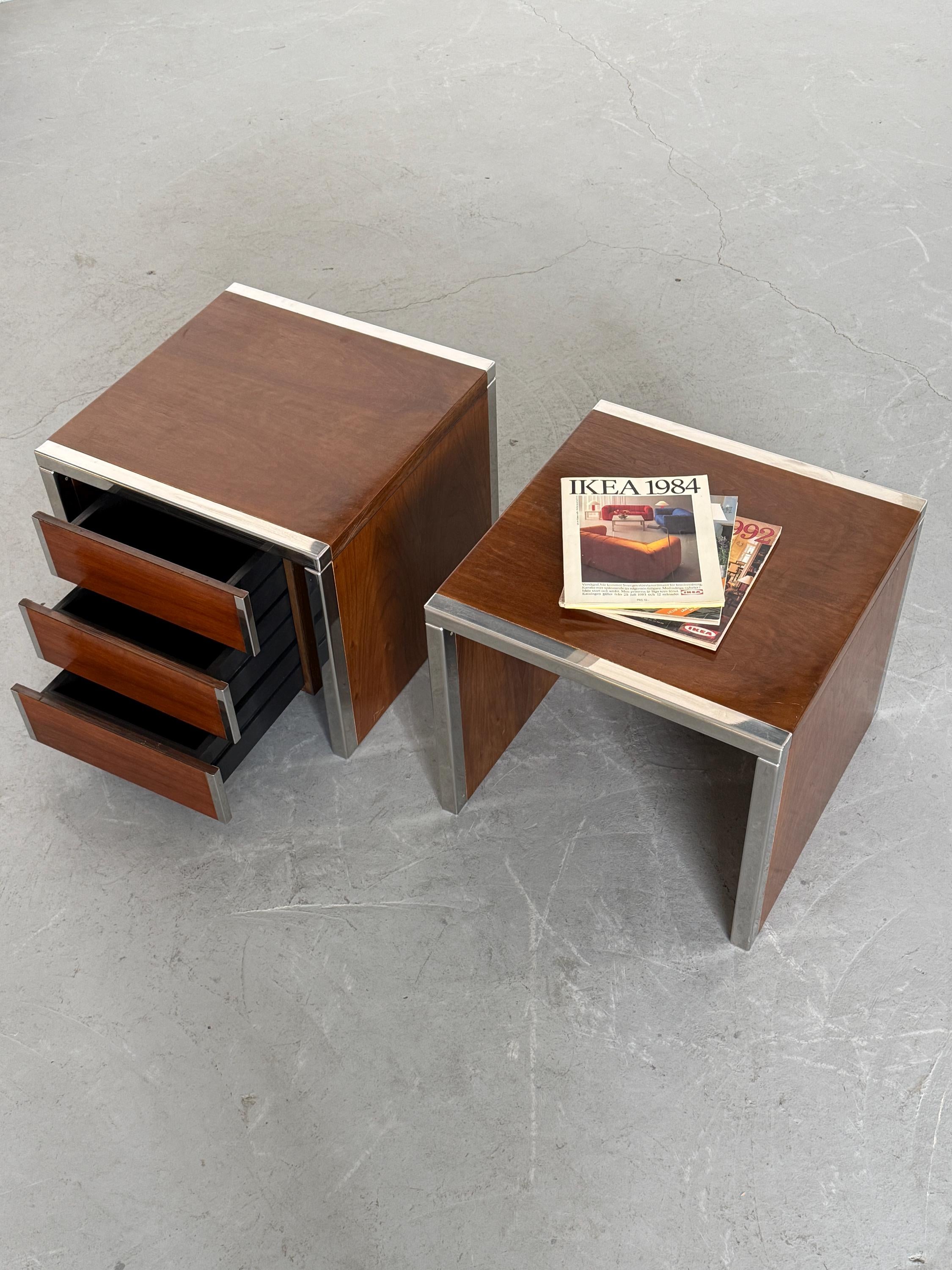 Modular Wood and Chrome Side Tables