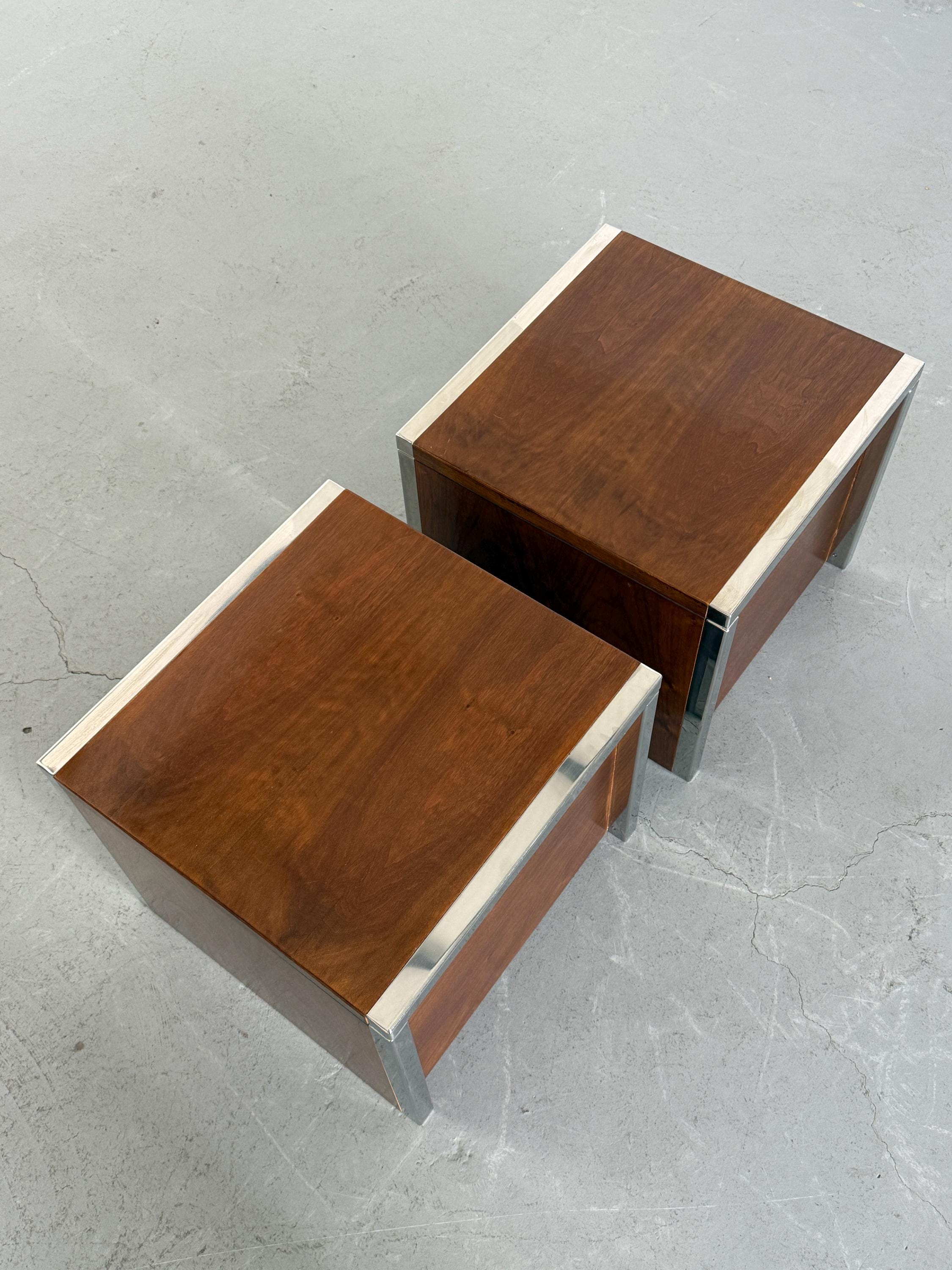 Modular Wood and Chrome Side Tables