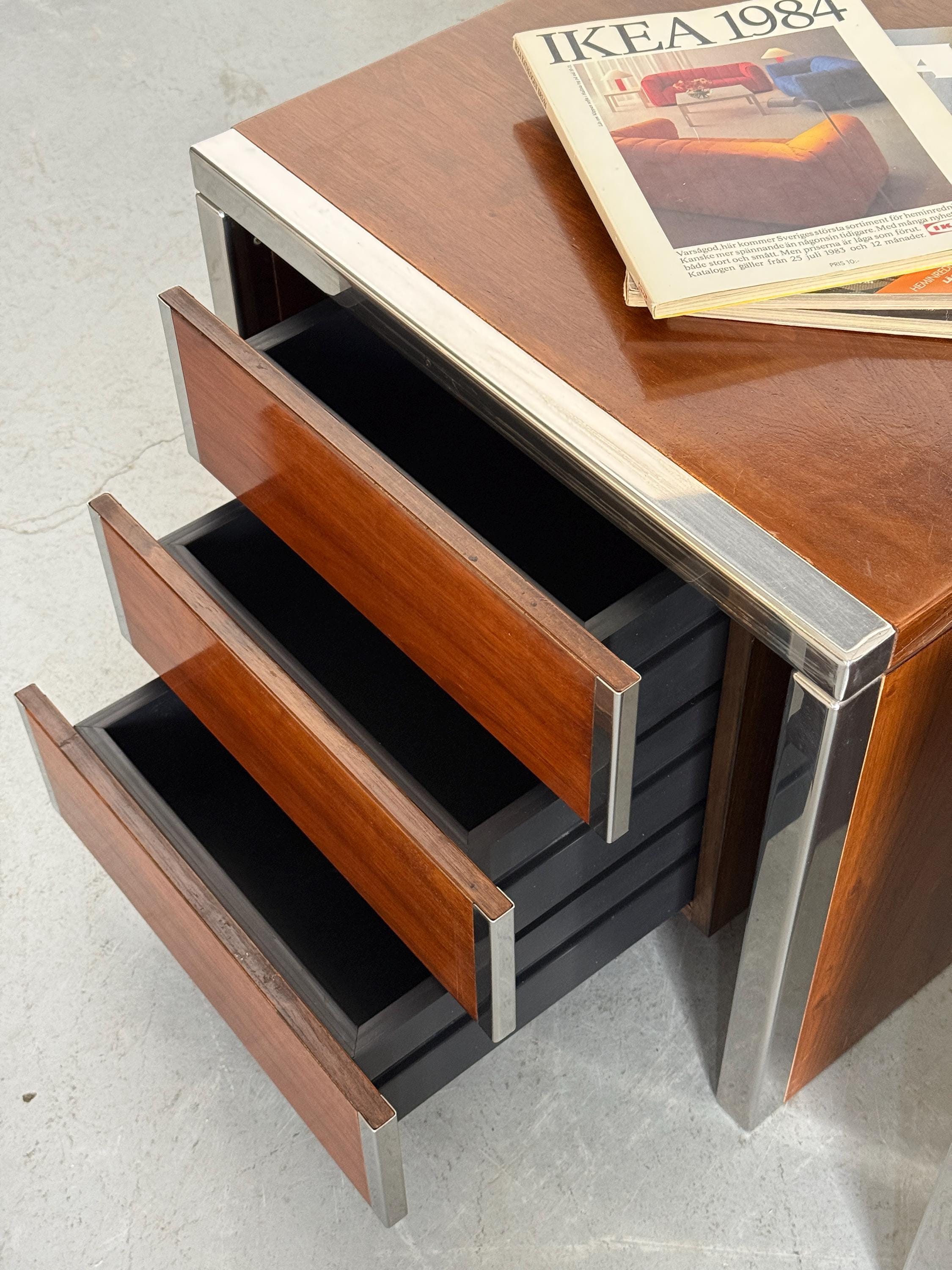 Modular Wood and Chrome Side Tables