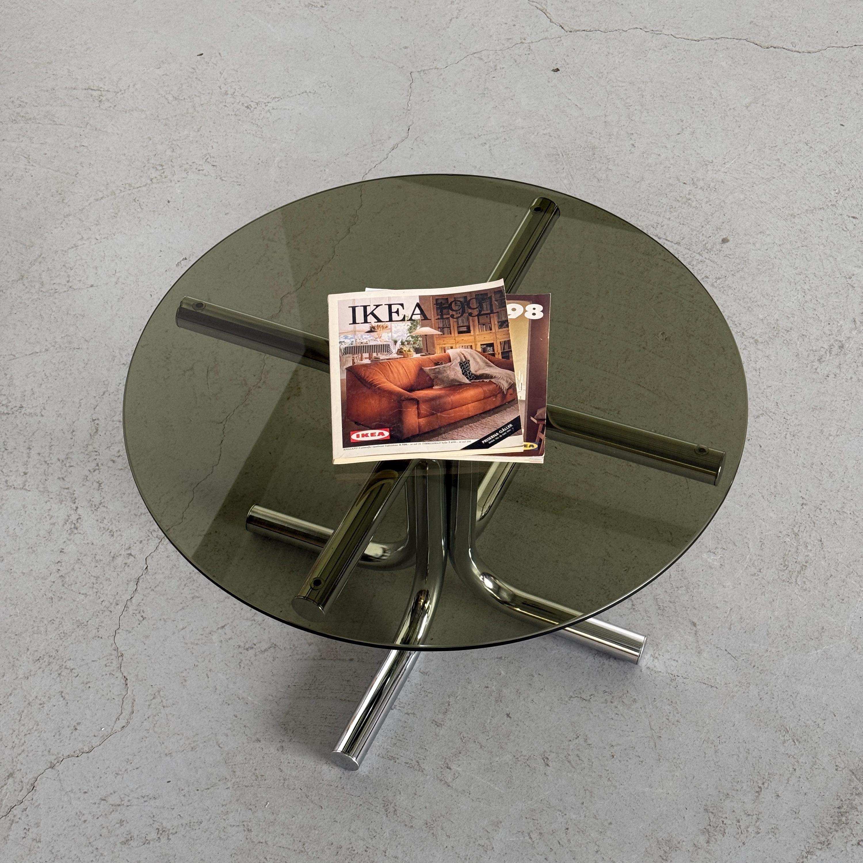 Postmodern Chrome and Smoked Glass Coffee Table