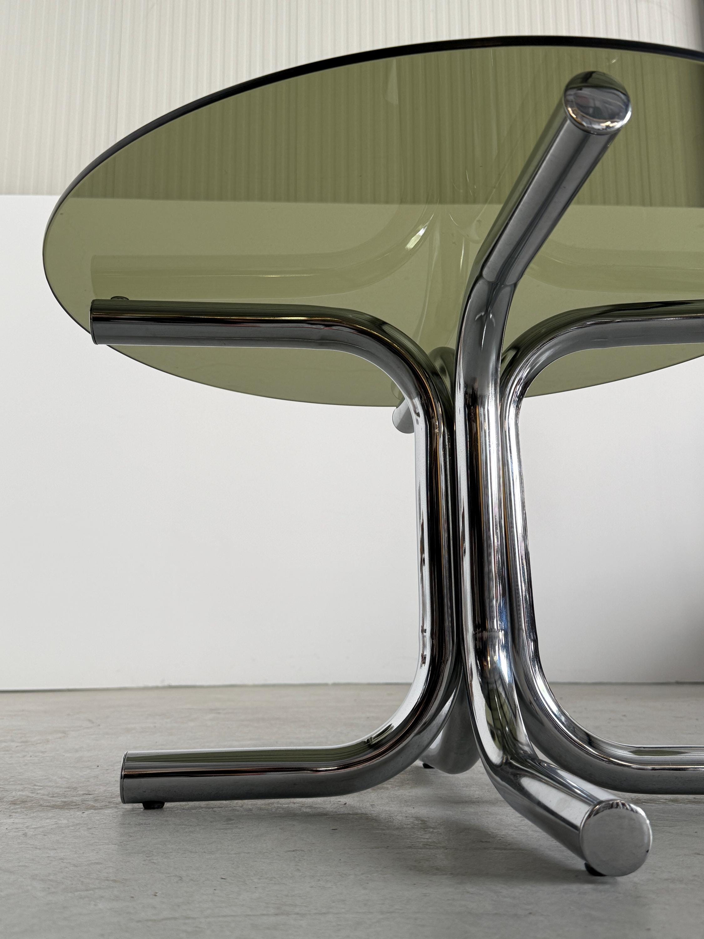 Postmodern Chrome and Smoked Glass Coffee Table