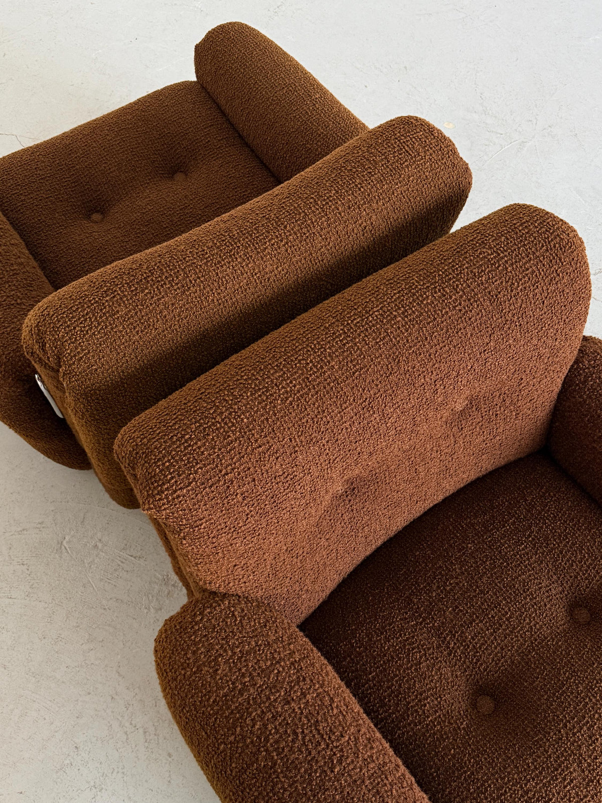 Lounge Chairs in Brown Boucle with Chrome Accents