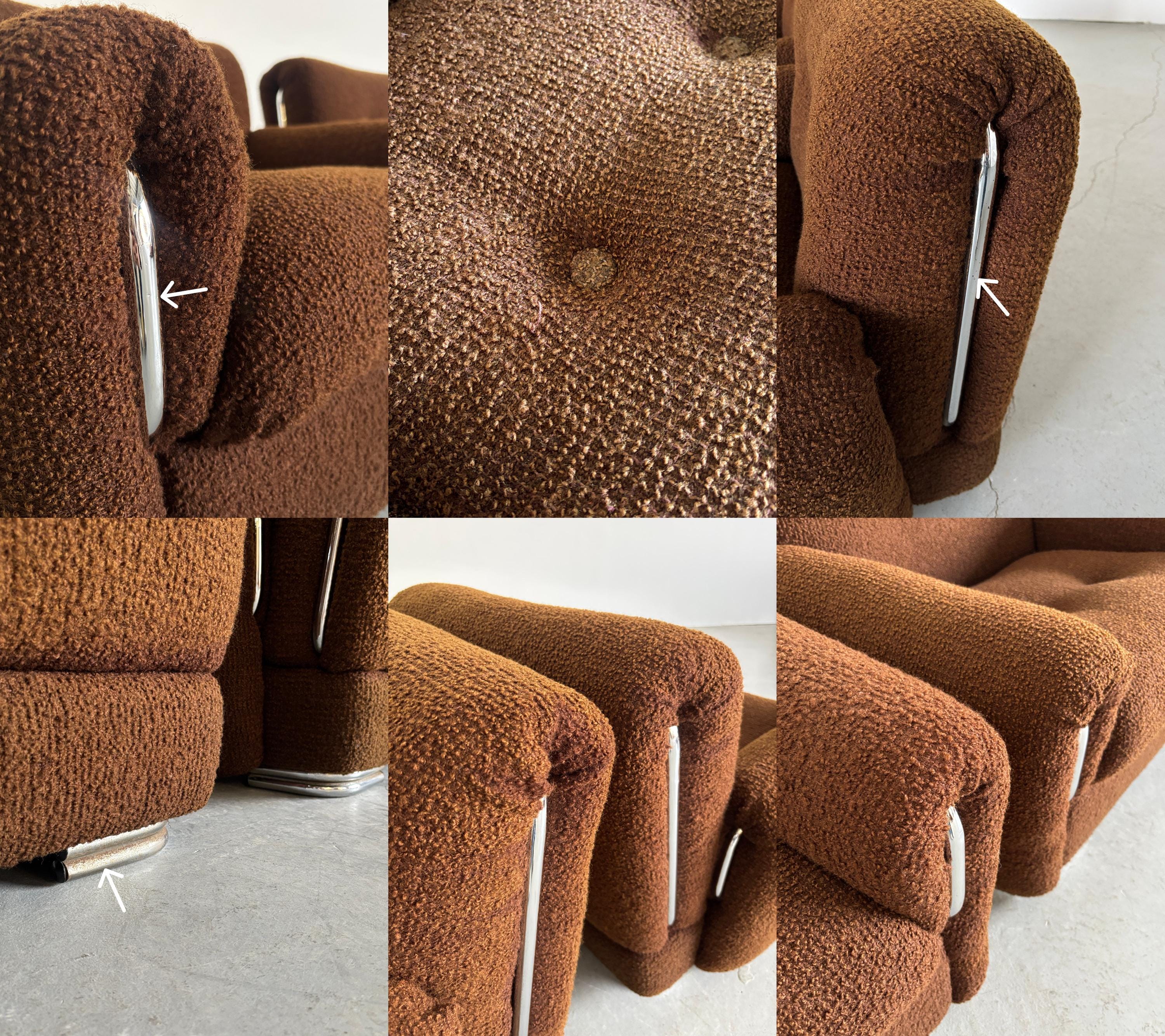 Lounge Chairs in Brown Boucle with Chrome Accents