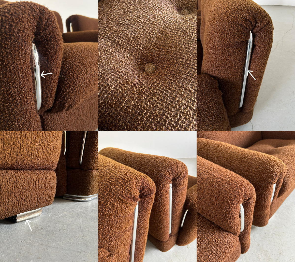 Lounge Chairs in Brown Boucle with Chrome Accents