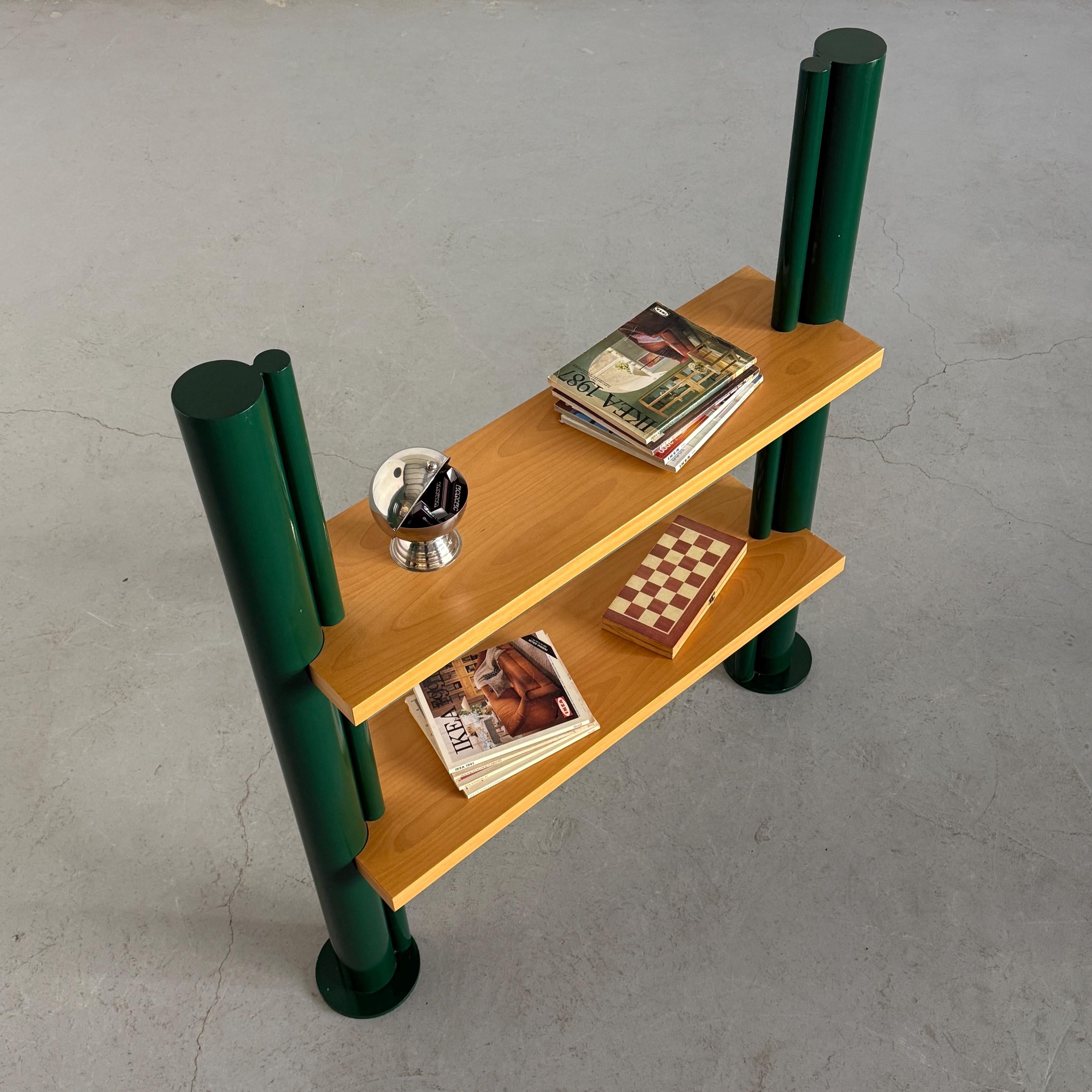 Postmodern Shelving Unit in Green Lacquered Steel