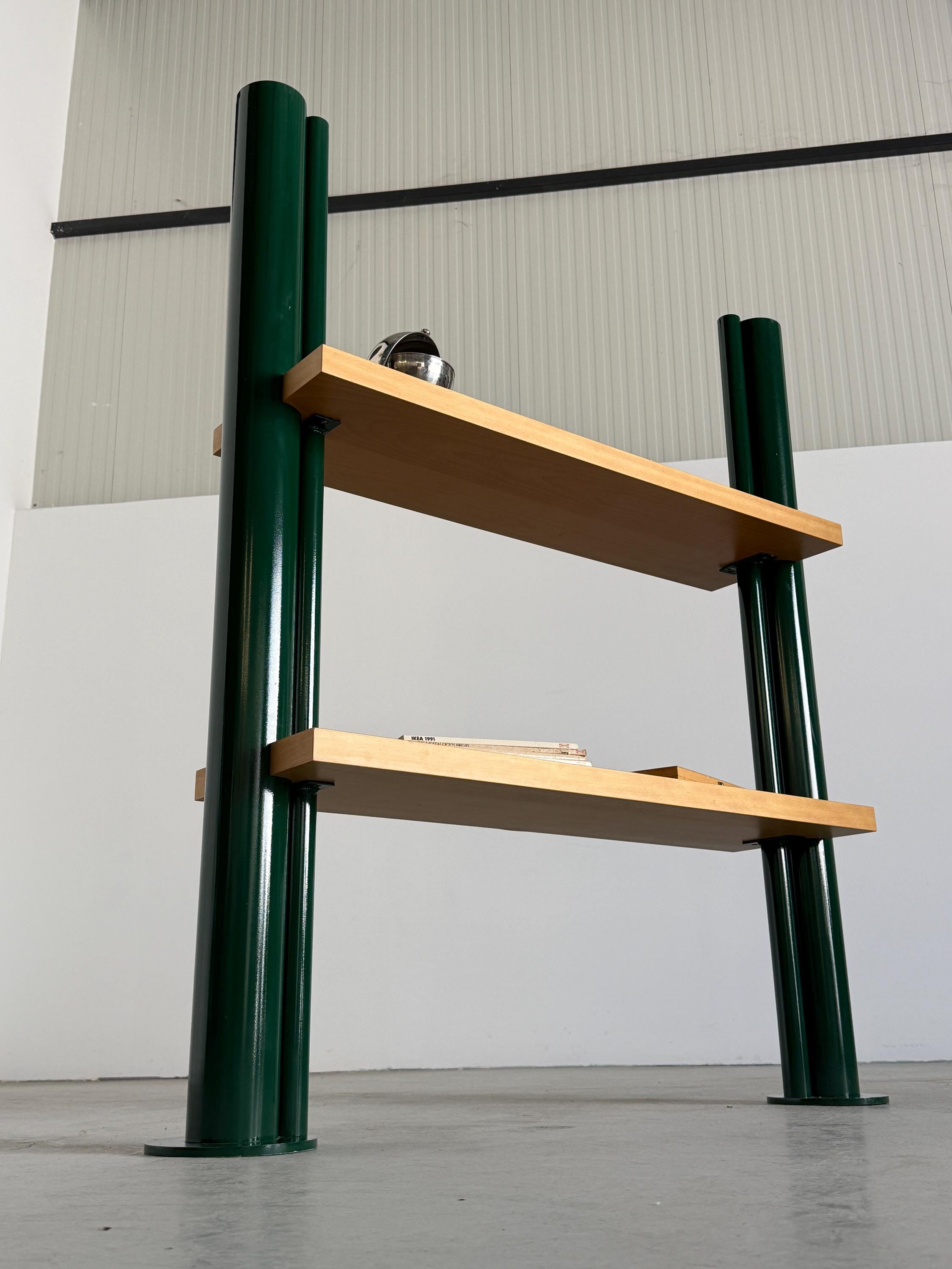 Postmodern Shelving Unit in Green Lacquered Steel
