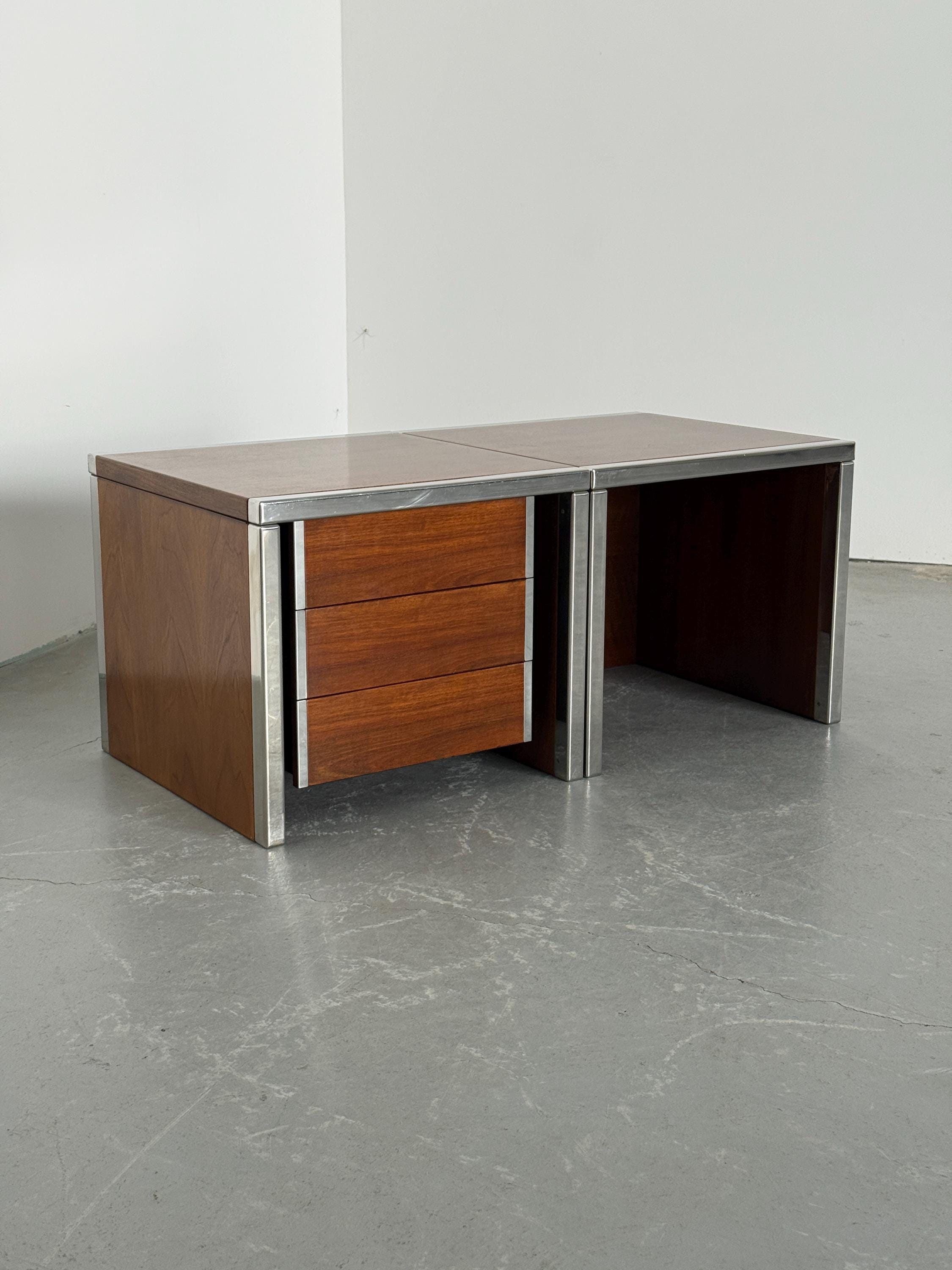 Modular Wood and Chrome Side Tables