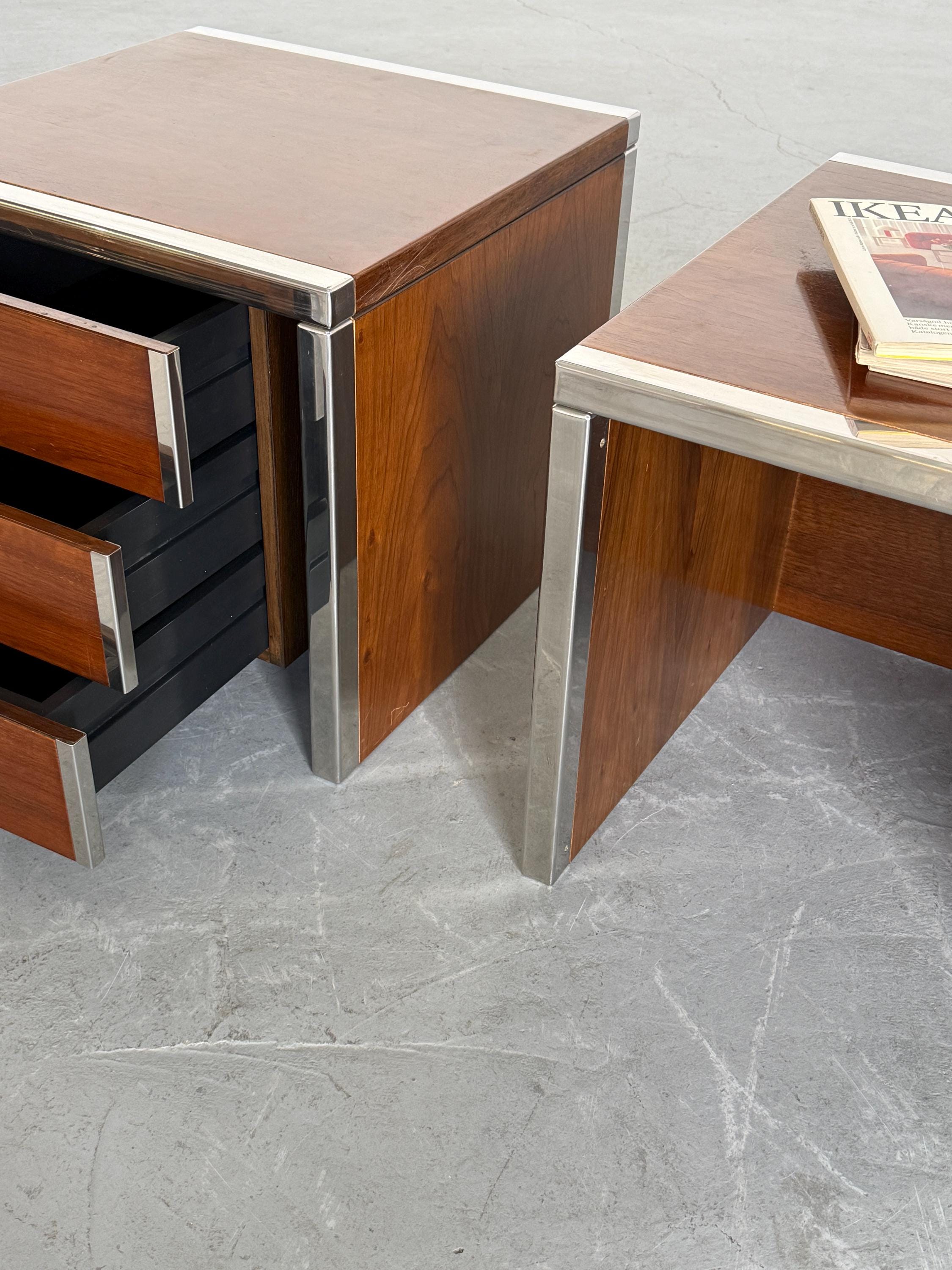 Modular Wood and Chrome Side Tables