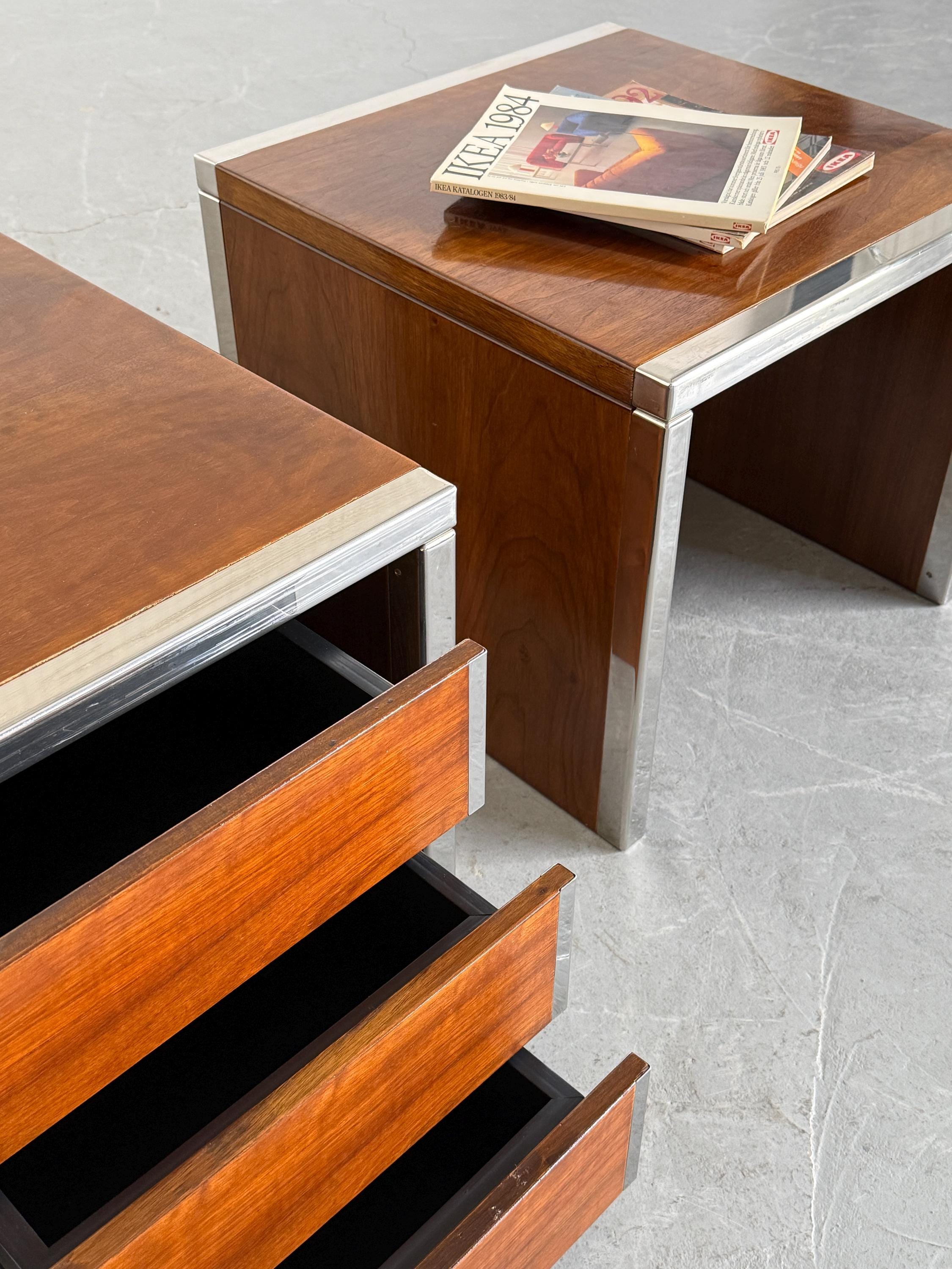 Modular Wood and Chrome Side Tables
