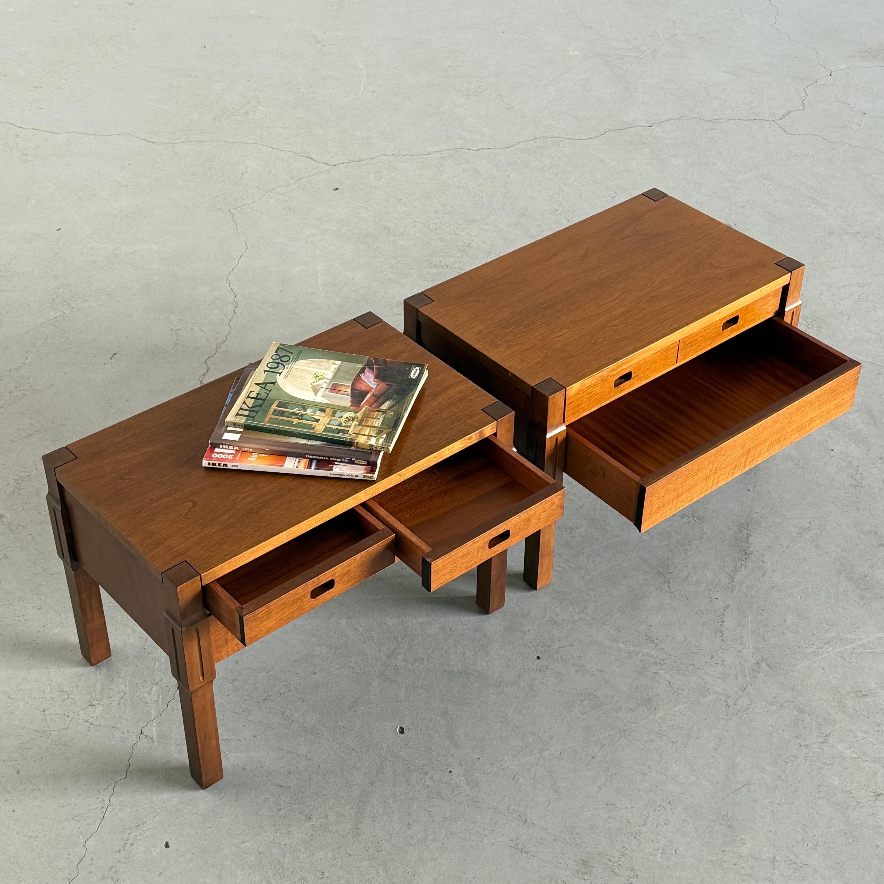 Low Wooden Bedside Tables with Drawers