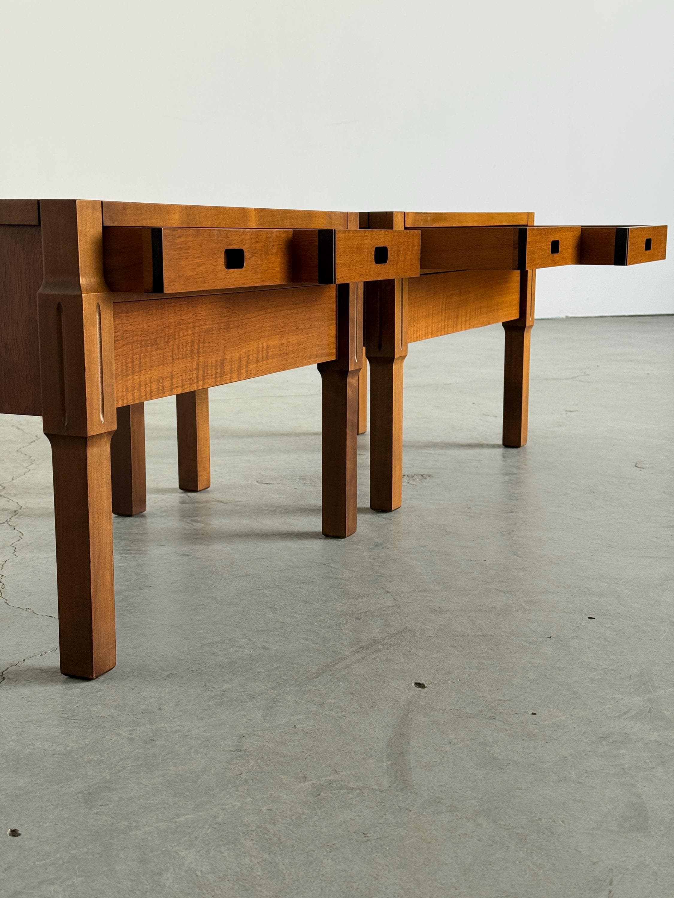 Low Wooden Bedside Tables with Drawers