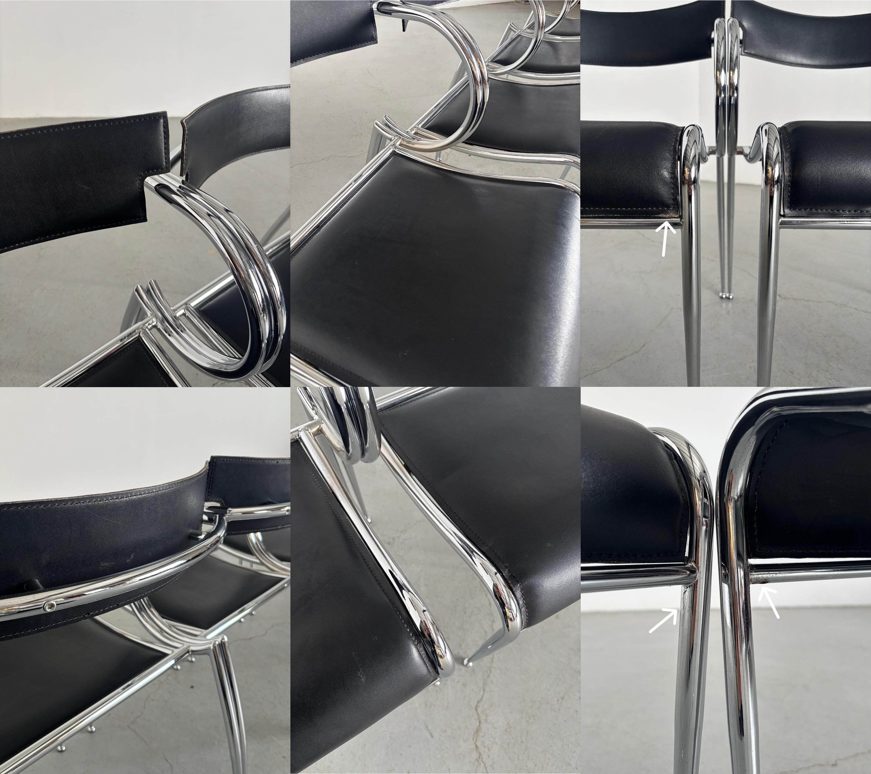 Curved Chrome and Black Leather Dining Chairs
