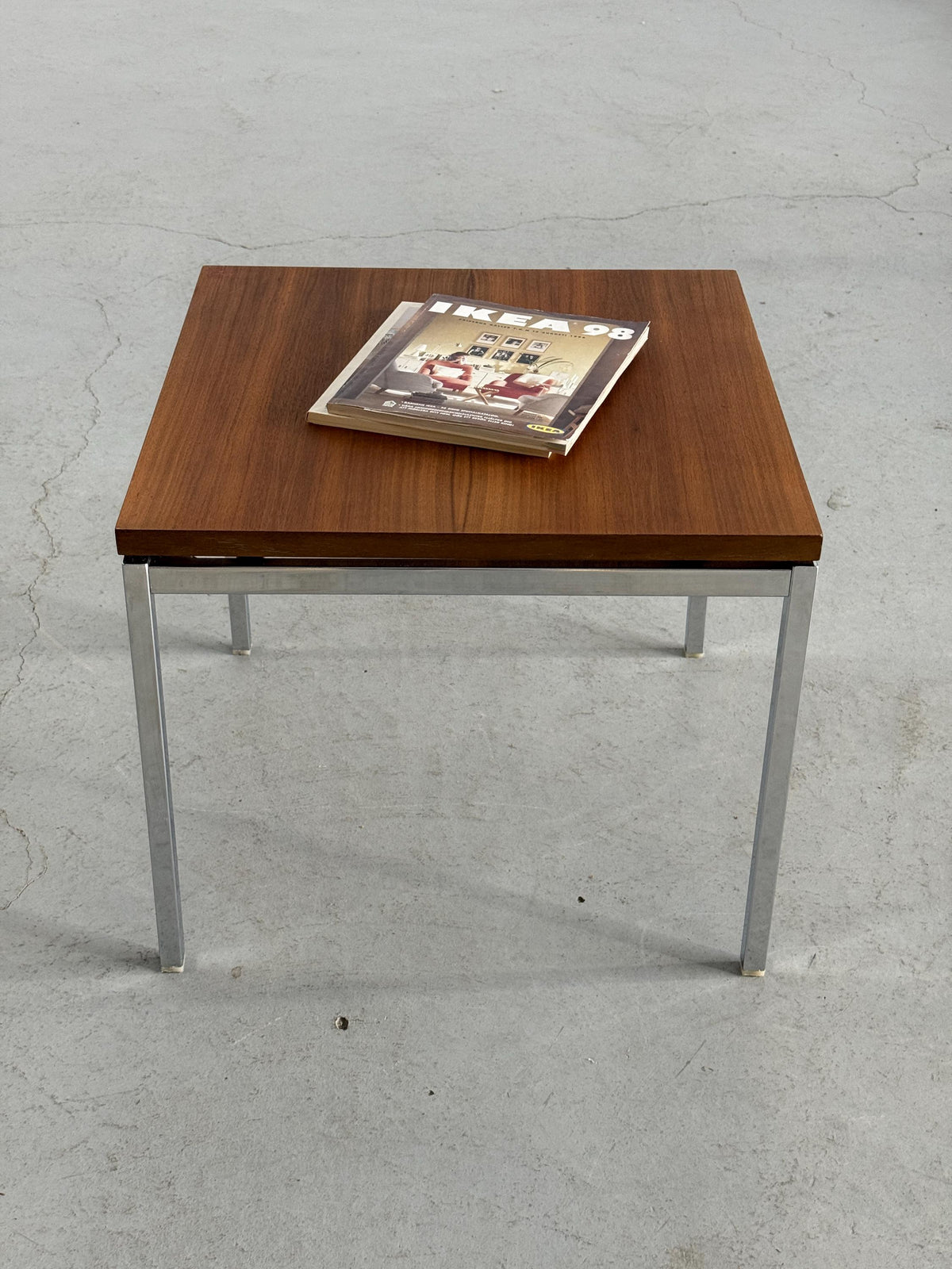Chrome and Wood Side Table Attributed to Florence Knoll