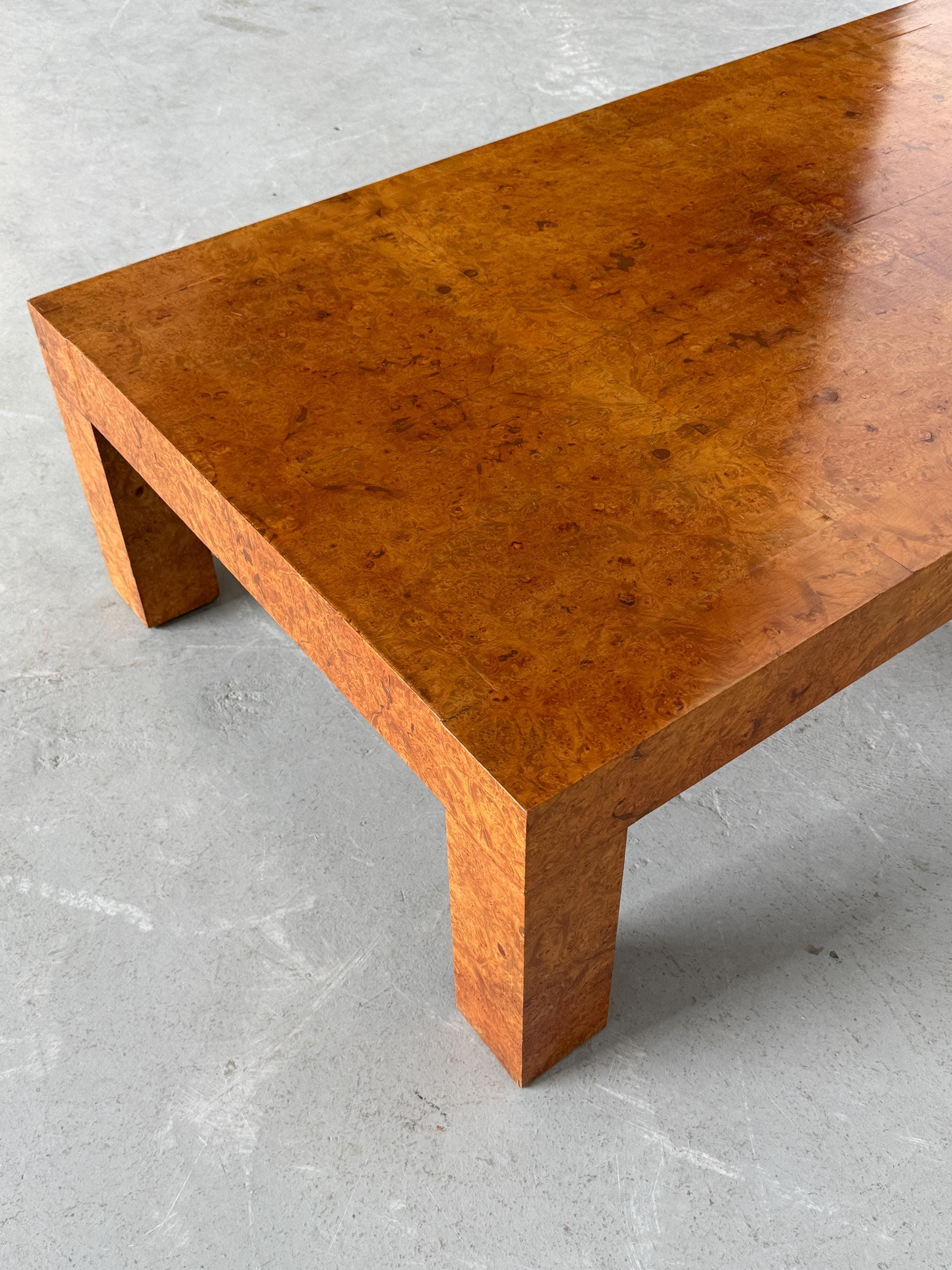 Large Milo Baughman Style Burlwood Coffee Table