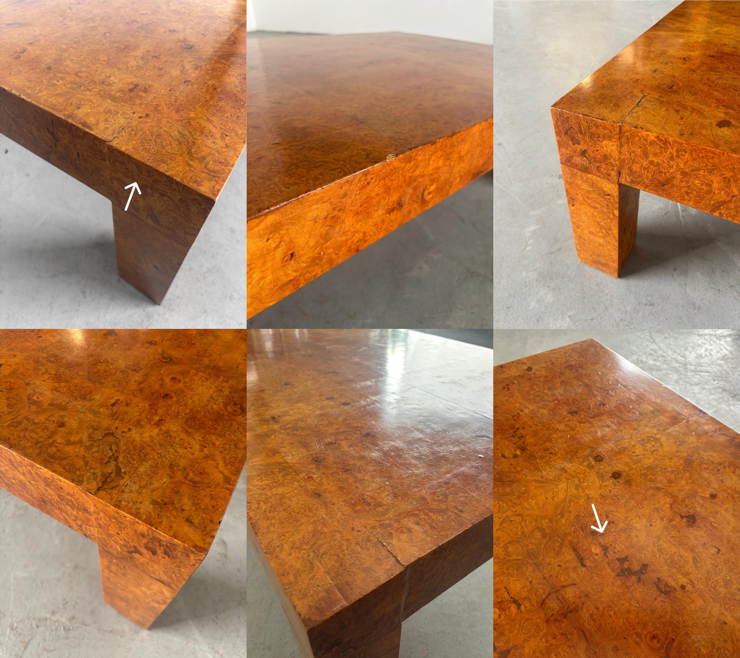 Large Milo Baughman Style Burlwood Coffee Table