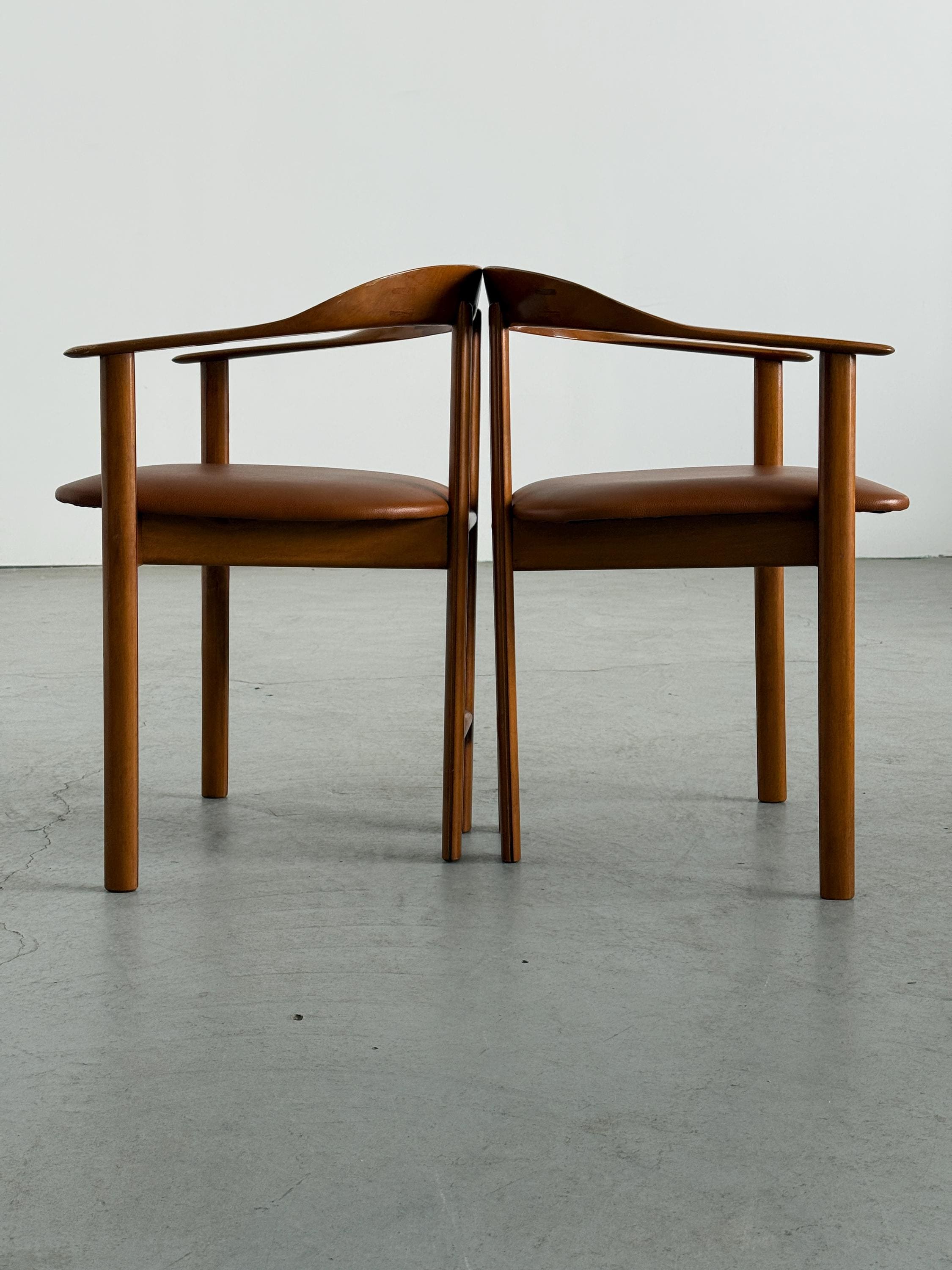 Danish Postmodern Wood and Leather Armchairs
