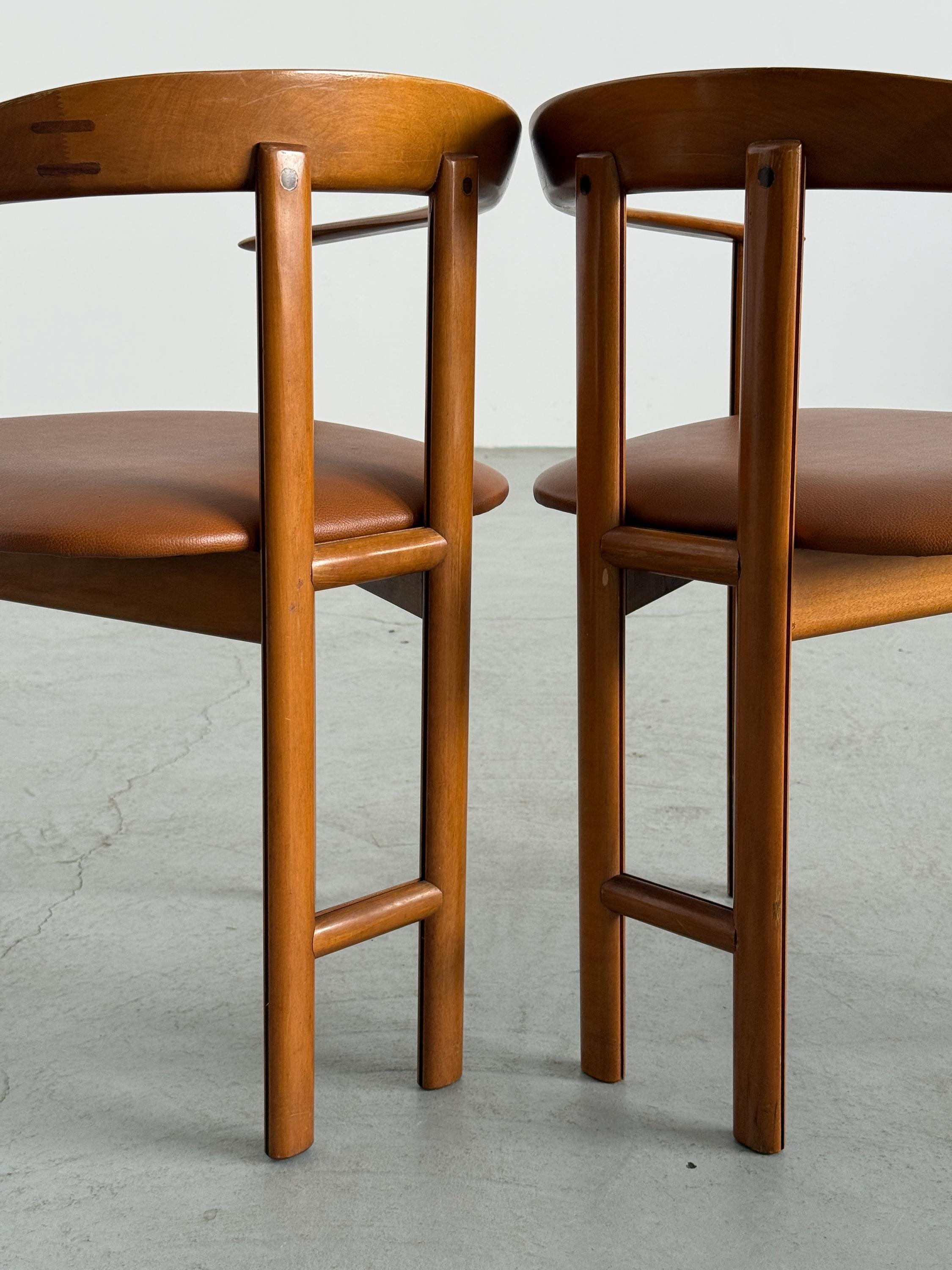Danish Postmodern Wood and Leather Armchairs