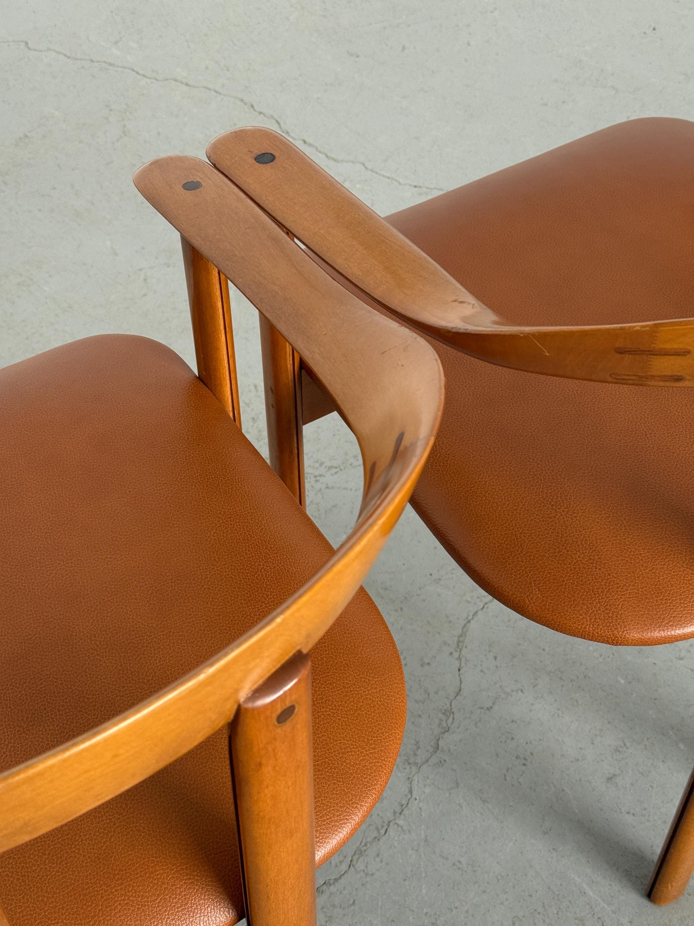 Danish Postmodern Wood and Leather Armchairs