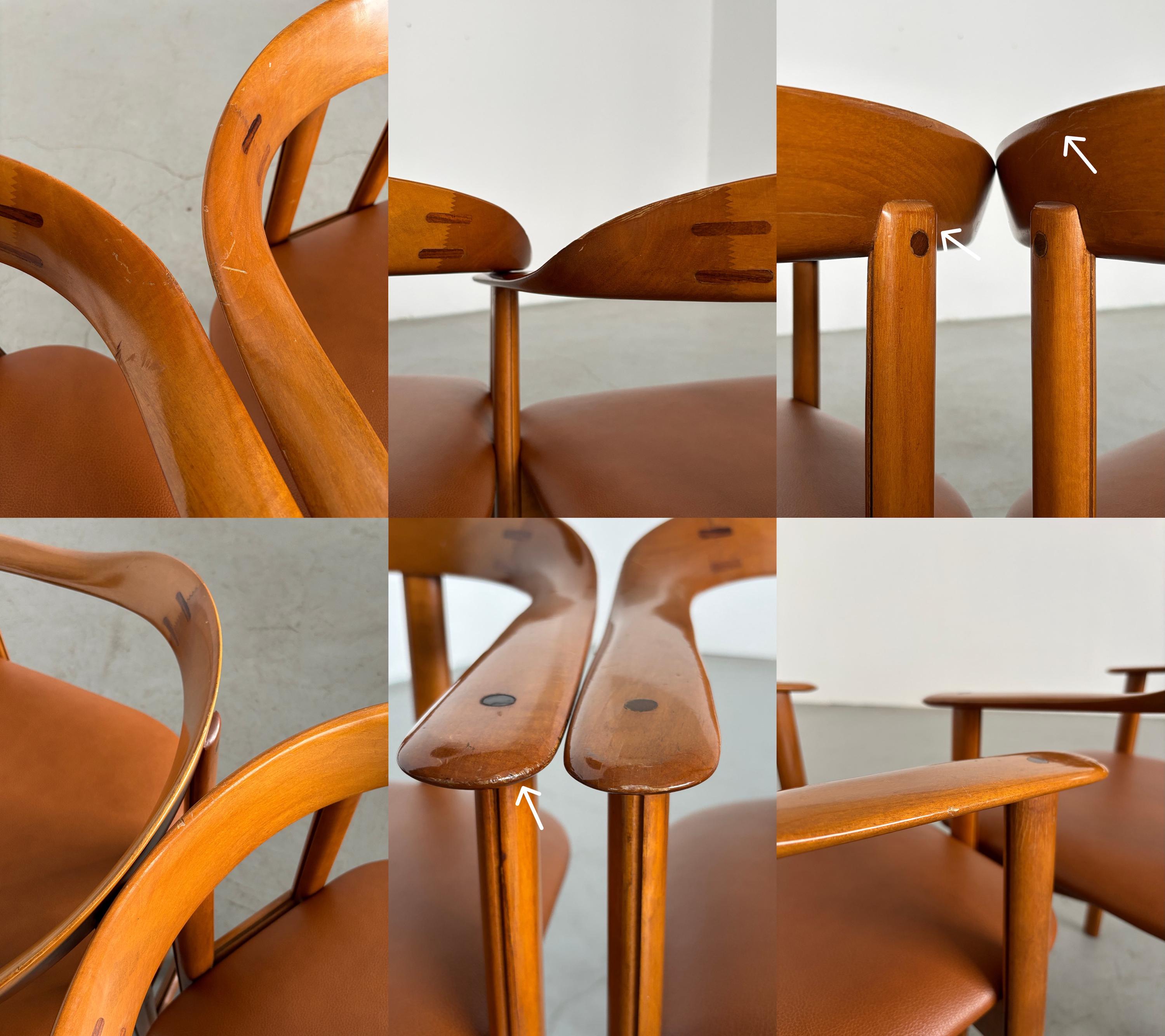 Danish Postmodern Wood and Leather Armchairs
