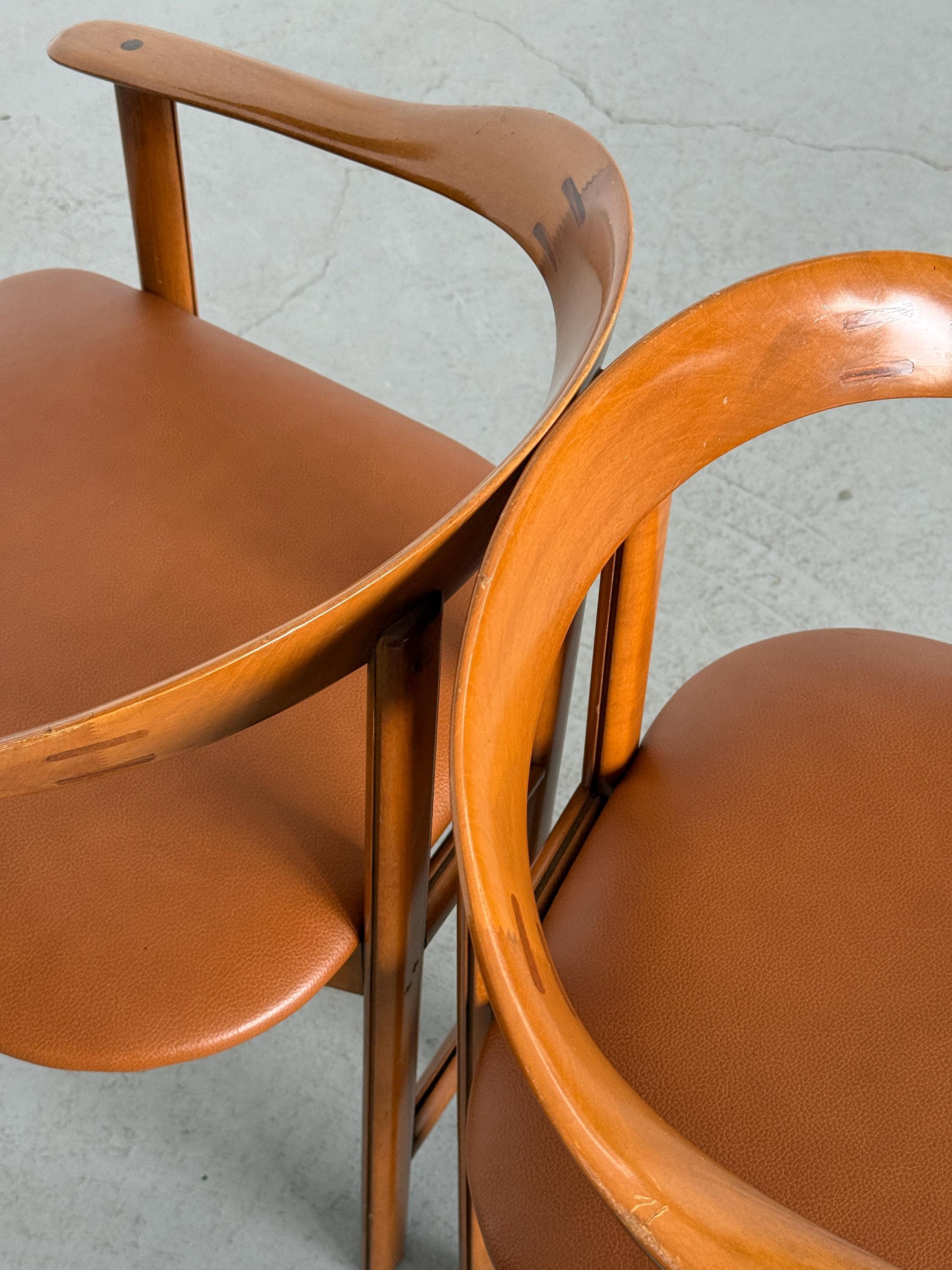 Danish Postmodern Wood and Leather Armchairs