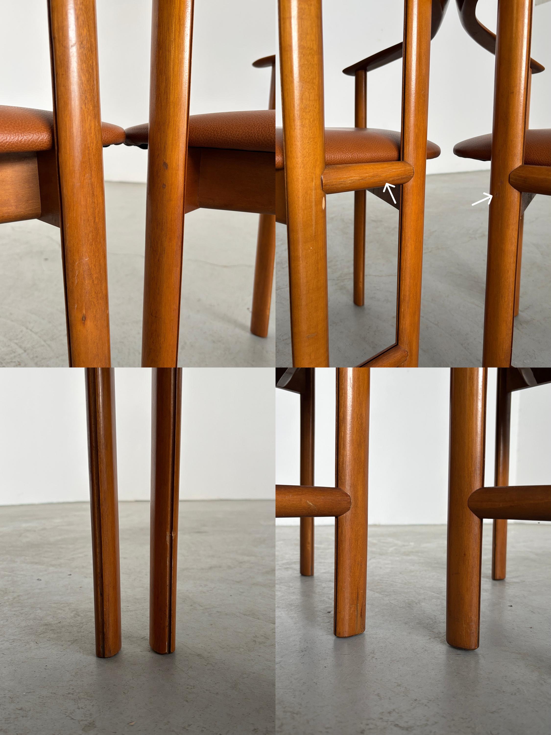 Danish Postmodern Wood and Leather Armchairs
