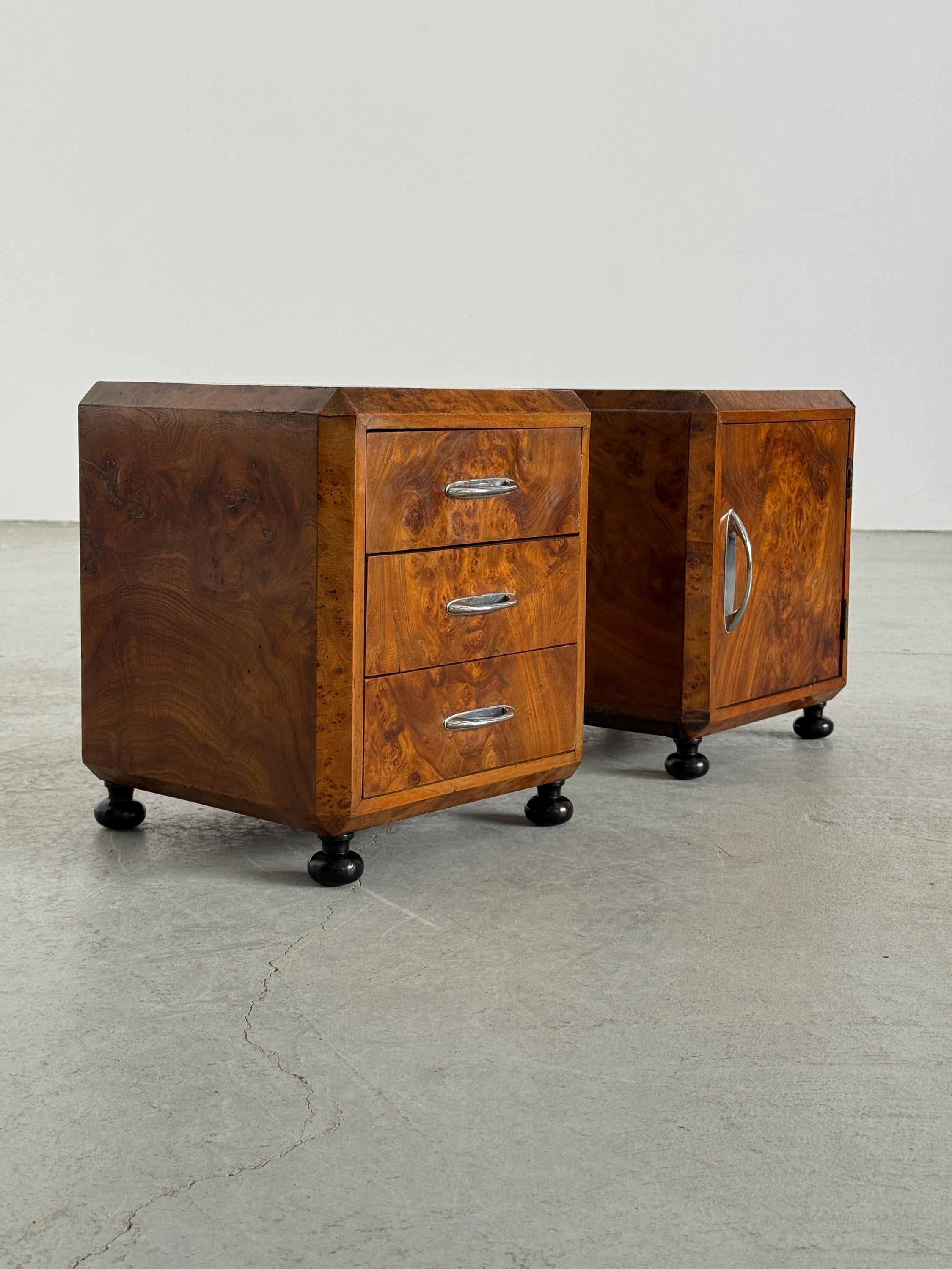 Art Deco Burlwood Walnut Nightstands