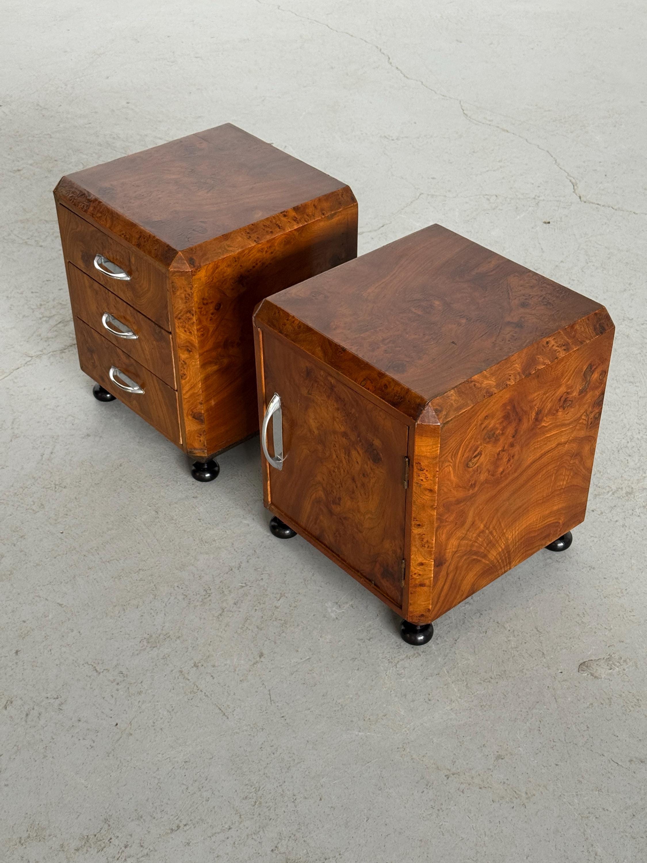 Art Deco Burlwood Walnut Nightstands