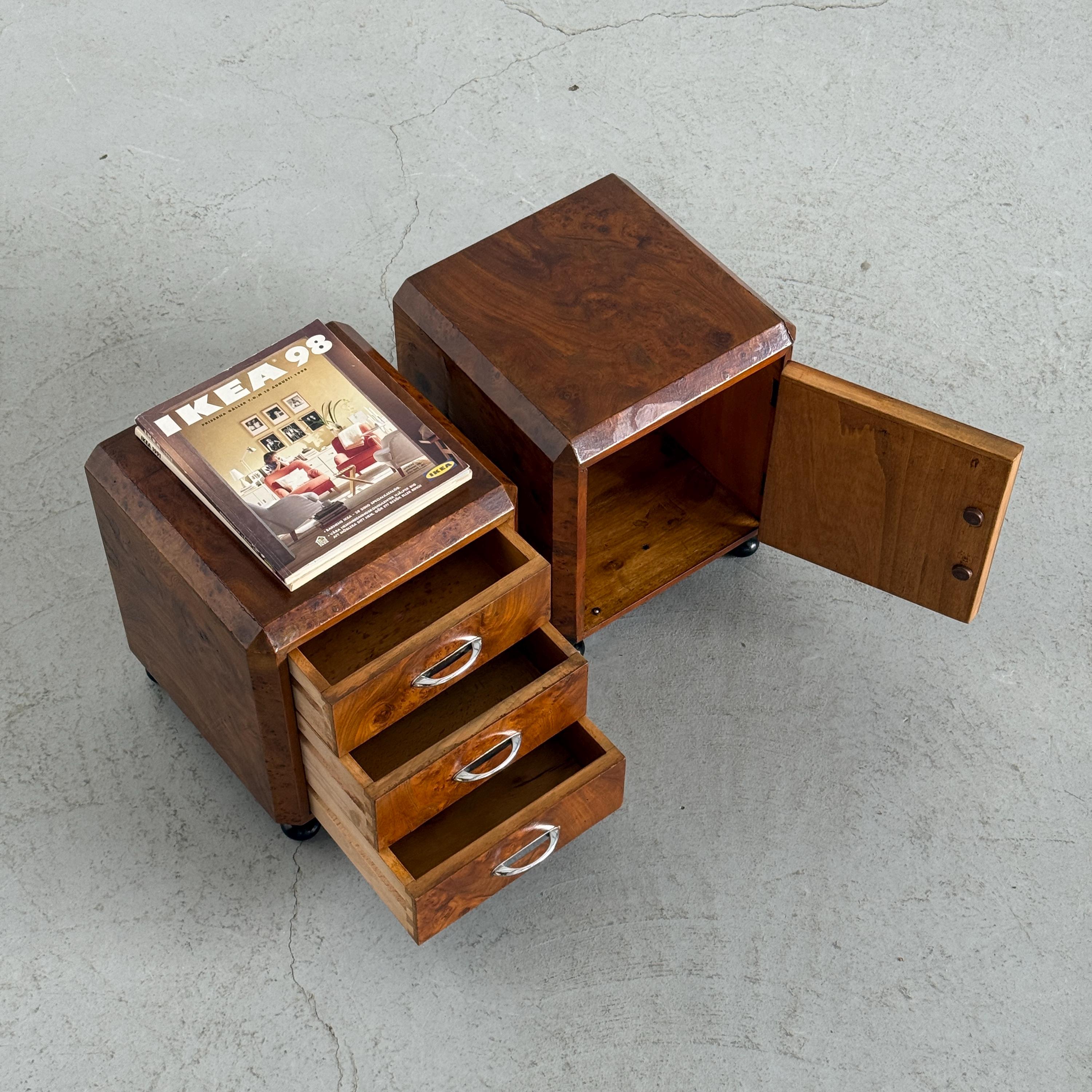 Art Deco Burlwood Walnut Nightstands