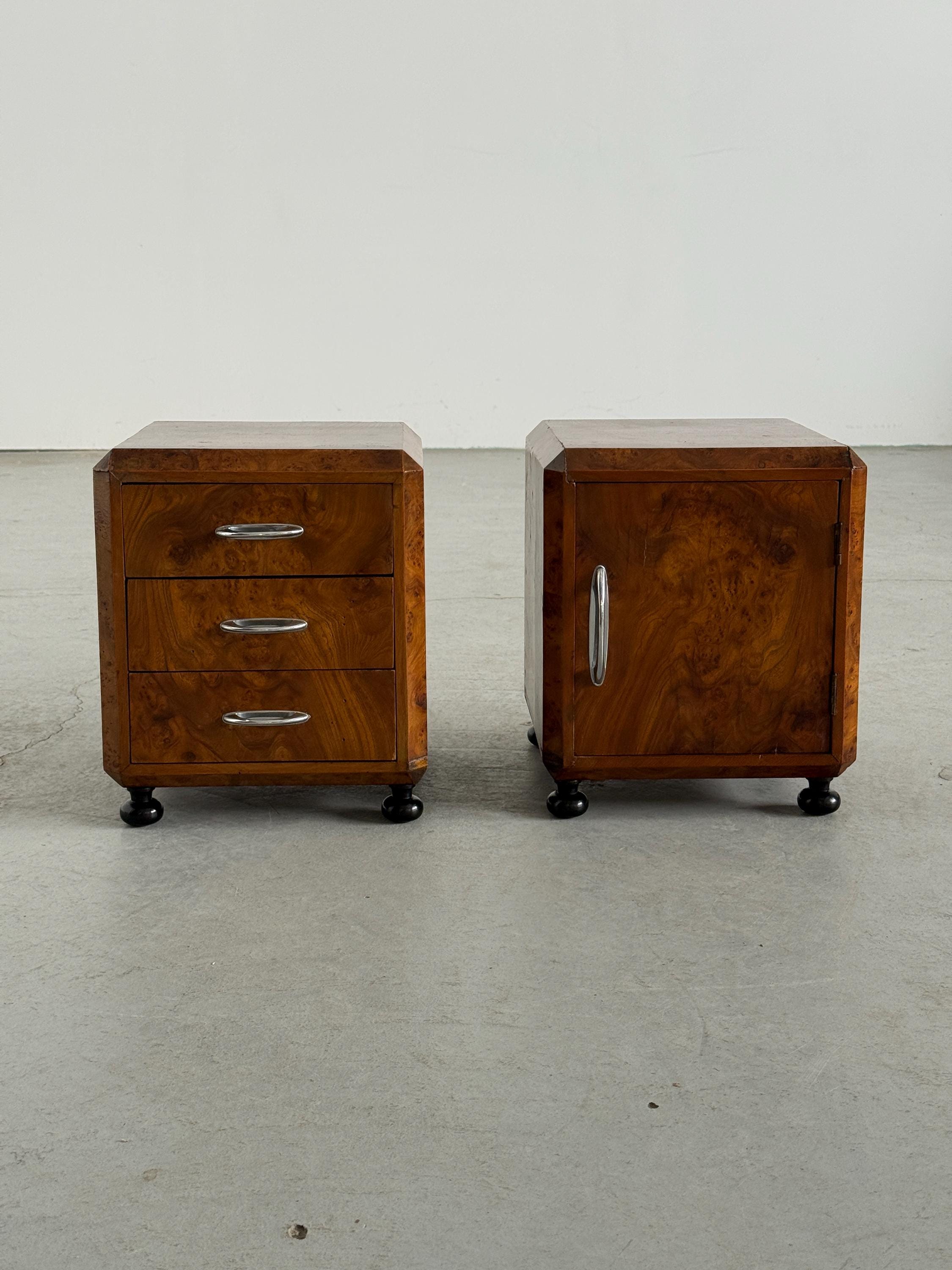 Art Deco Burlwood Walnut Nightstands
